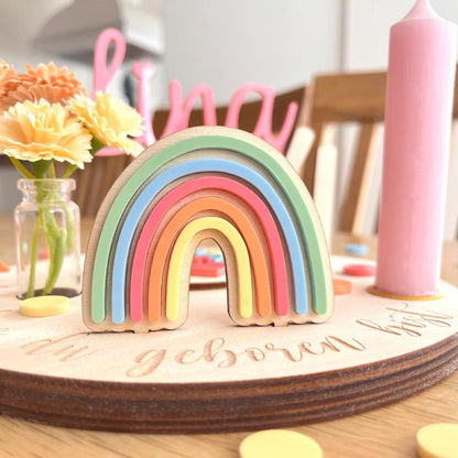 Geburtstagsteller personalisiert mit Regenbogen aus Acryl