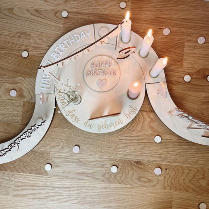 Geburtstagsteller Set personalisiert mit Kerze und Vase 