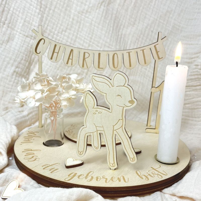Personalisierter Geburtstagsteller mit Rehkitz Motiv