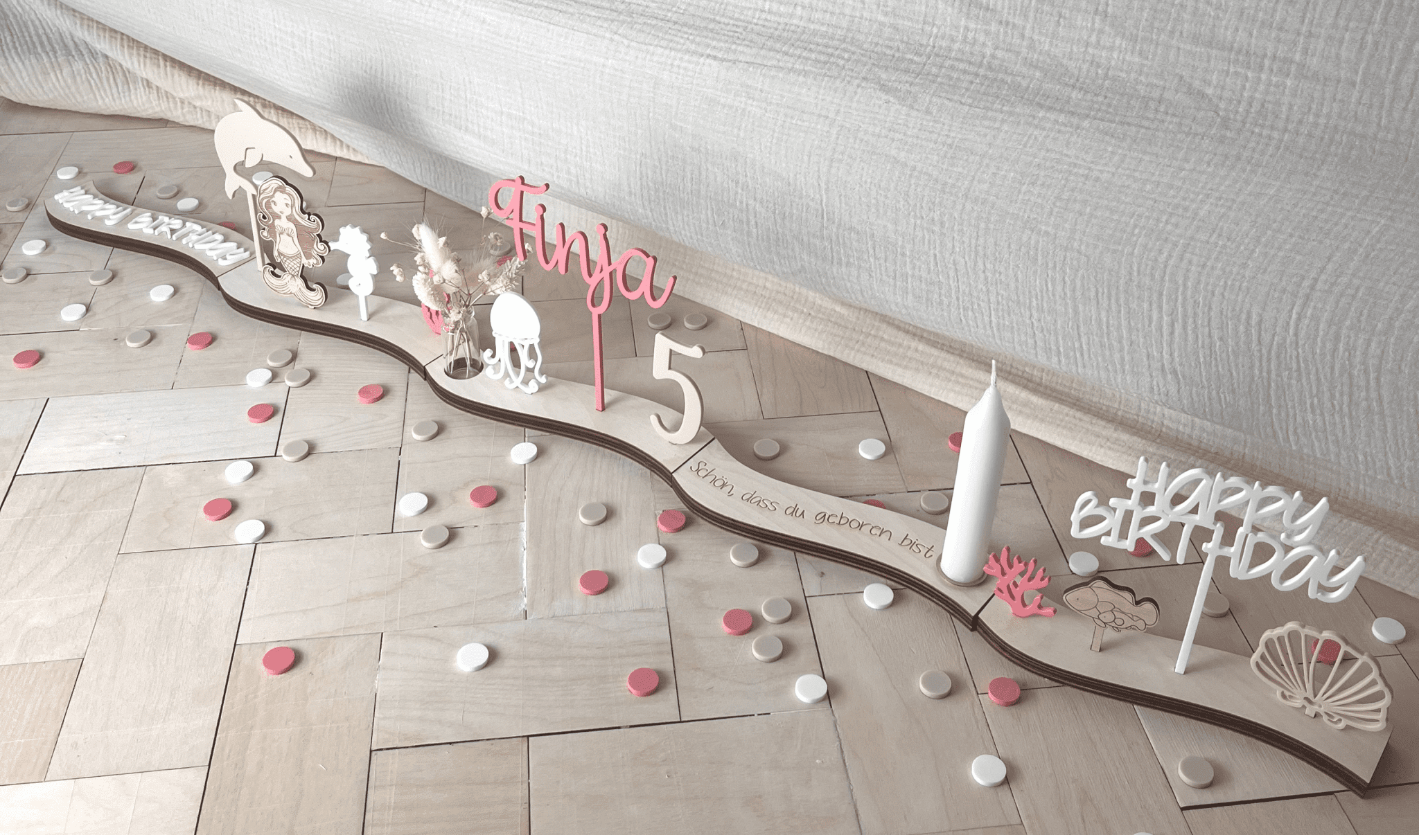 "Wavy" Geburtstagsteller Set "Meerjungfrau", Geburtstagsdekoration