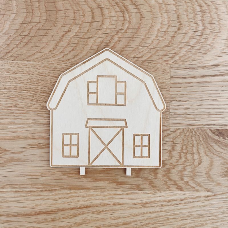 Motivstecker Scheune aus Holz graviert