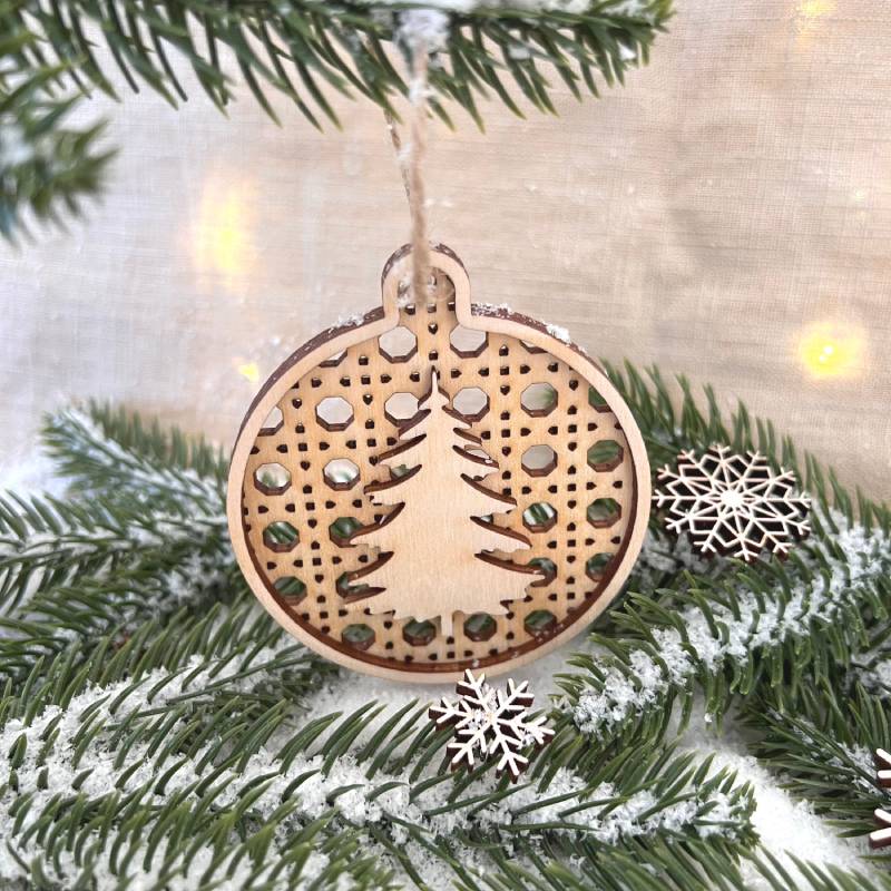 Holz Christbaumkugeln mit Tannenbaum Motiv