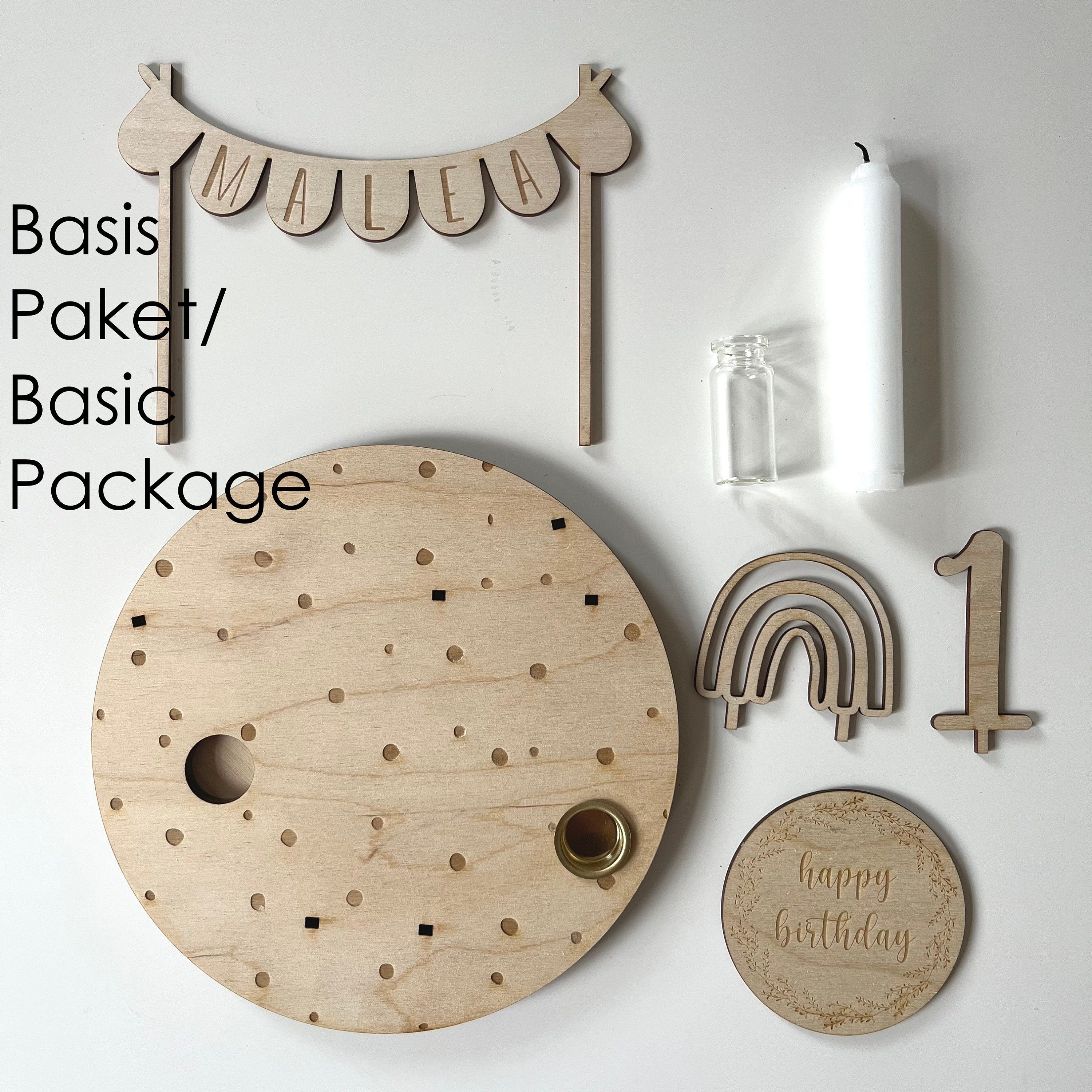 Personalisierter Geburtstagsteller mit Vase und Kerze und Punkten, Kerzenplatte, Geburtstagsbrettchen, Geburtstagskranz, Tischdeko