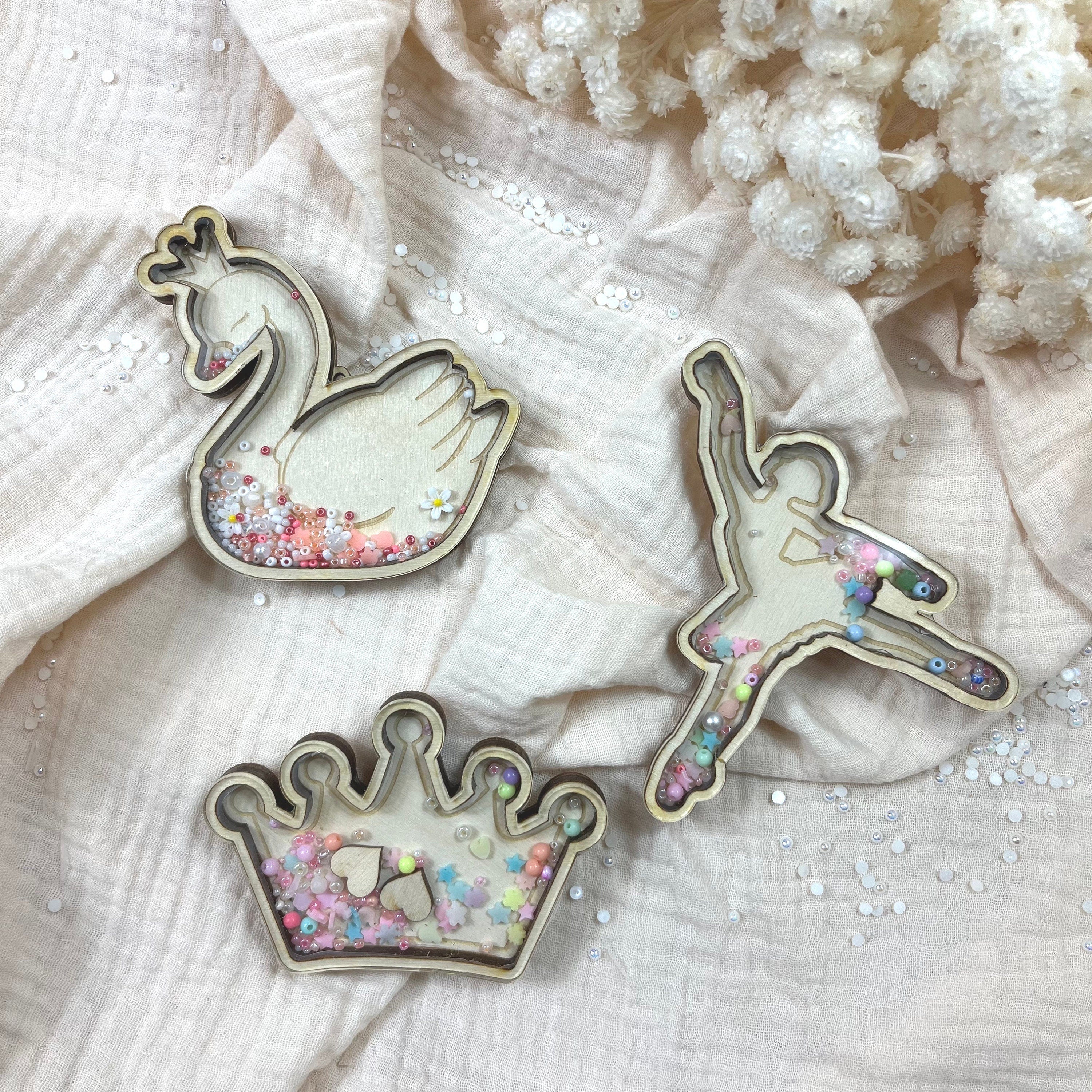 Bastelset Schüttelkugel-Anhänger Ballerina/Krone/Schwan