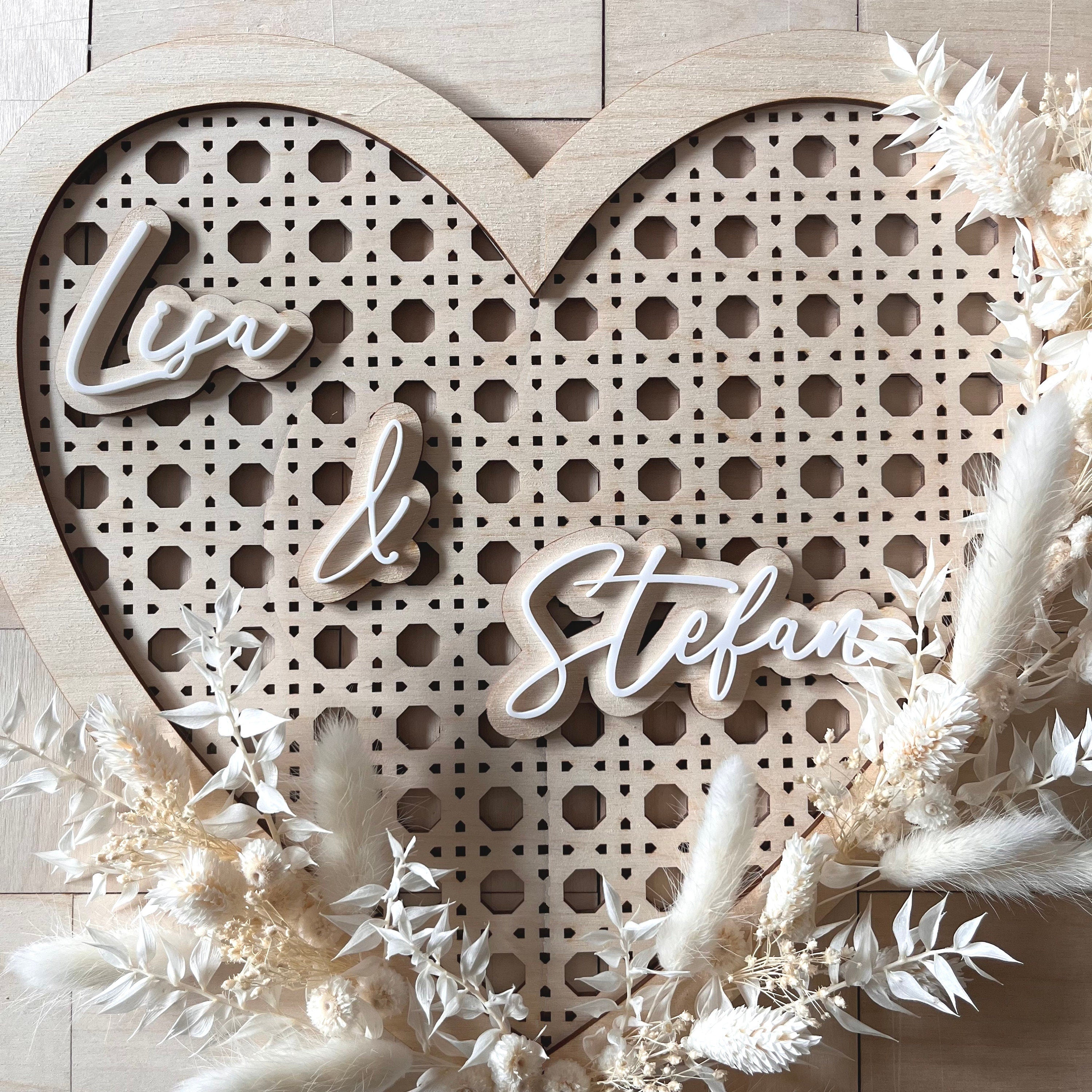 Hochzeitsgeschenk personalisiertes Herz mit Trockenblumen