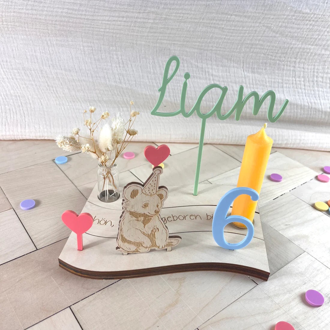 Geburtstagsteller "Wavy" bunt, Geburtstagsplatte Tischdekoration, Geburtstagsdeko