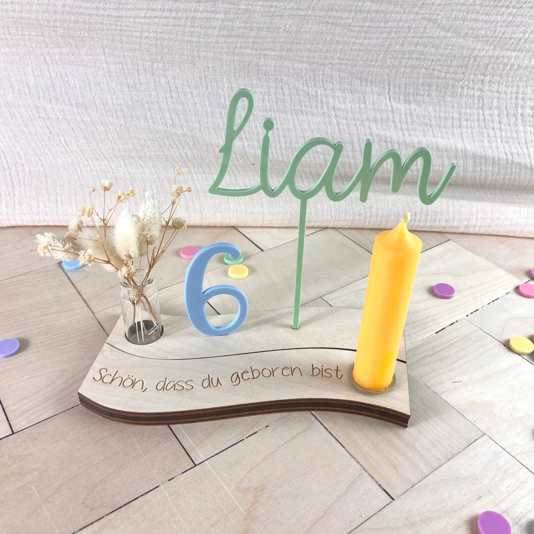 Geburtstagsteller "Wavy" bunt, Geburtstagsplatte Tischdekoration, Geburtstagsdeko