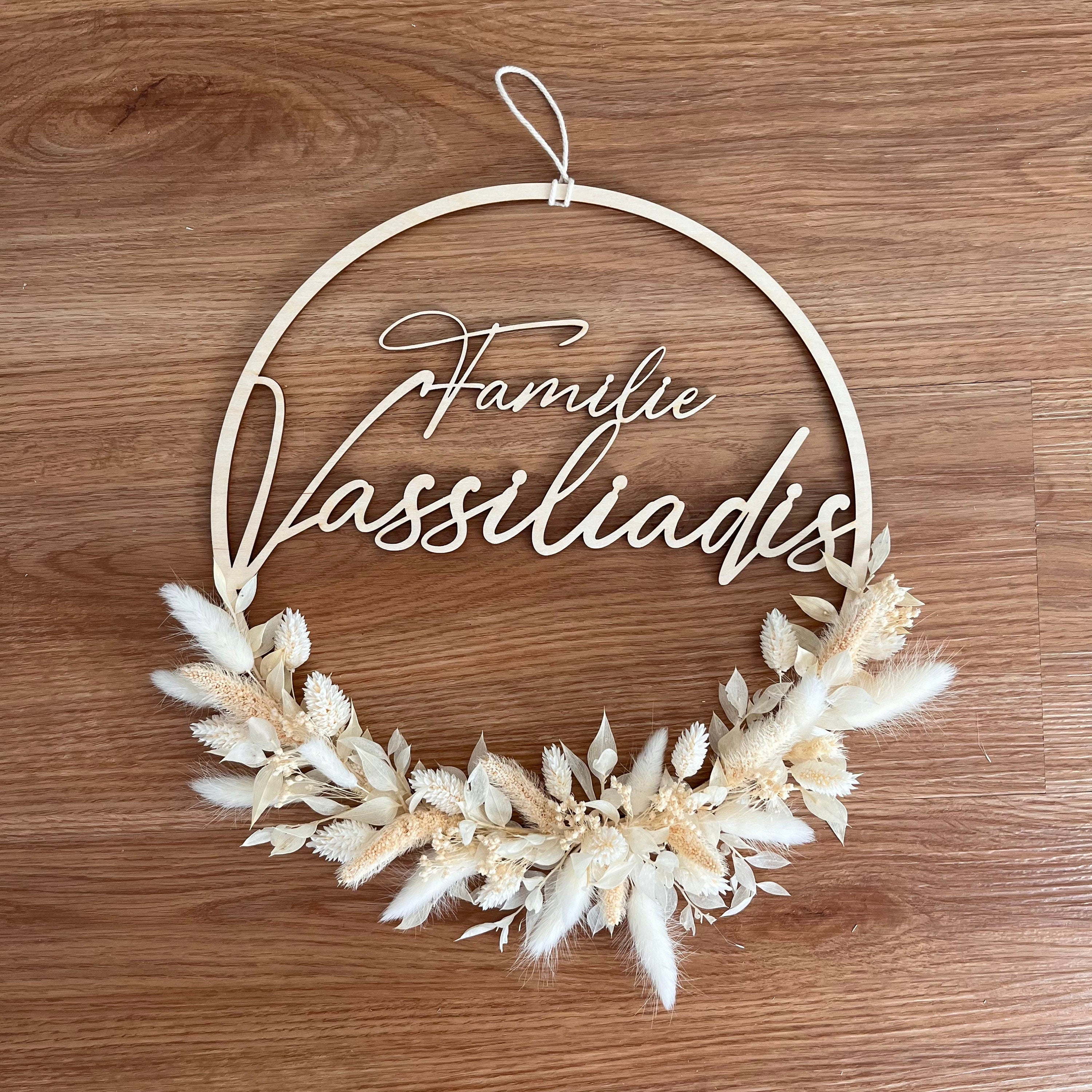 Trockenblumenkranz mit Familienname, Einzgusgeschenk, Hochzeitsgeschenk Trockenblumenkranz