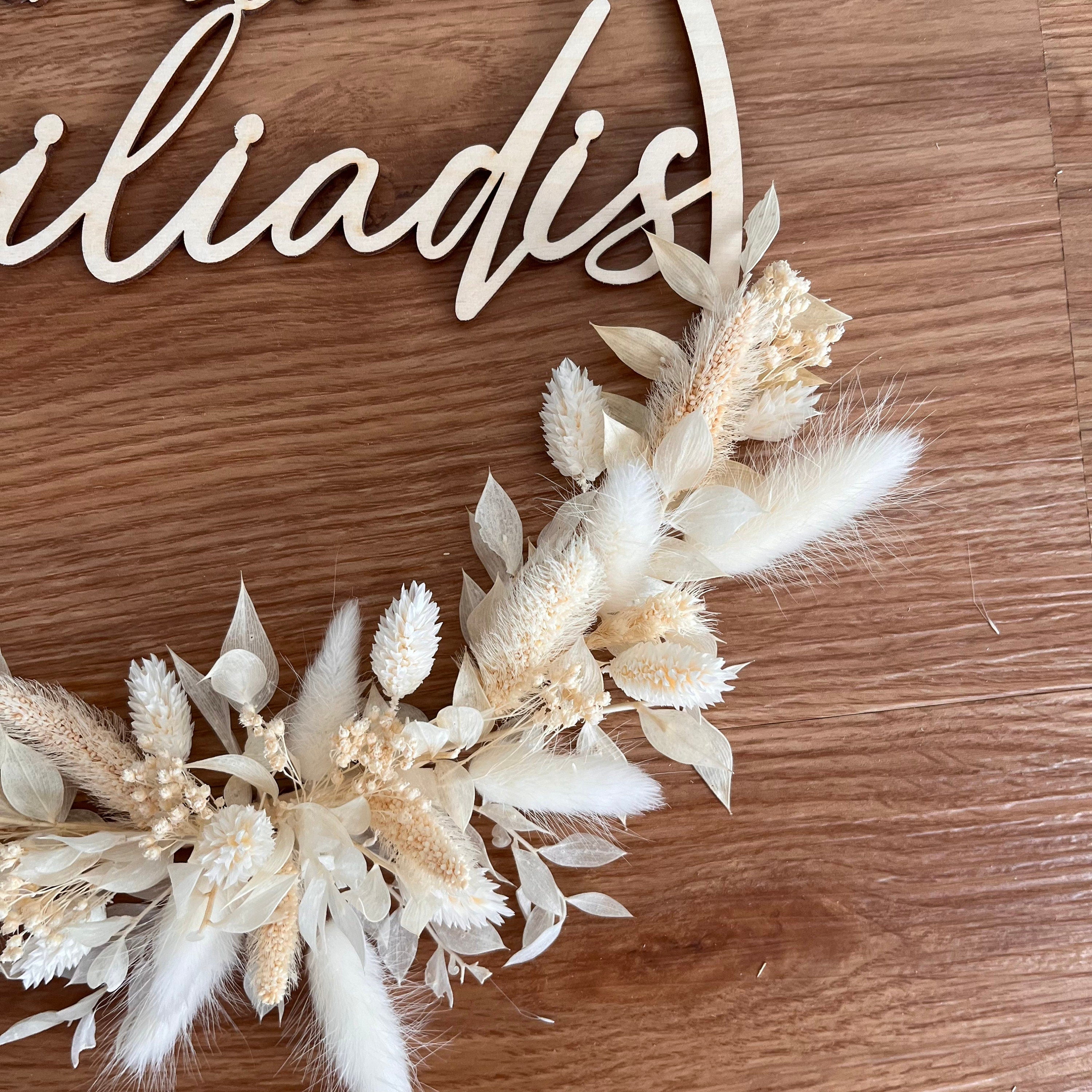 Trockenblumenkranz mit Familienname, Einzgusgeschenk, Hochzeitsgeschenk Trockenblumenkranz