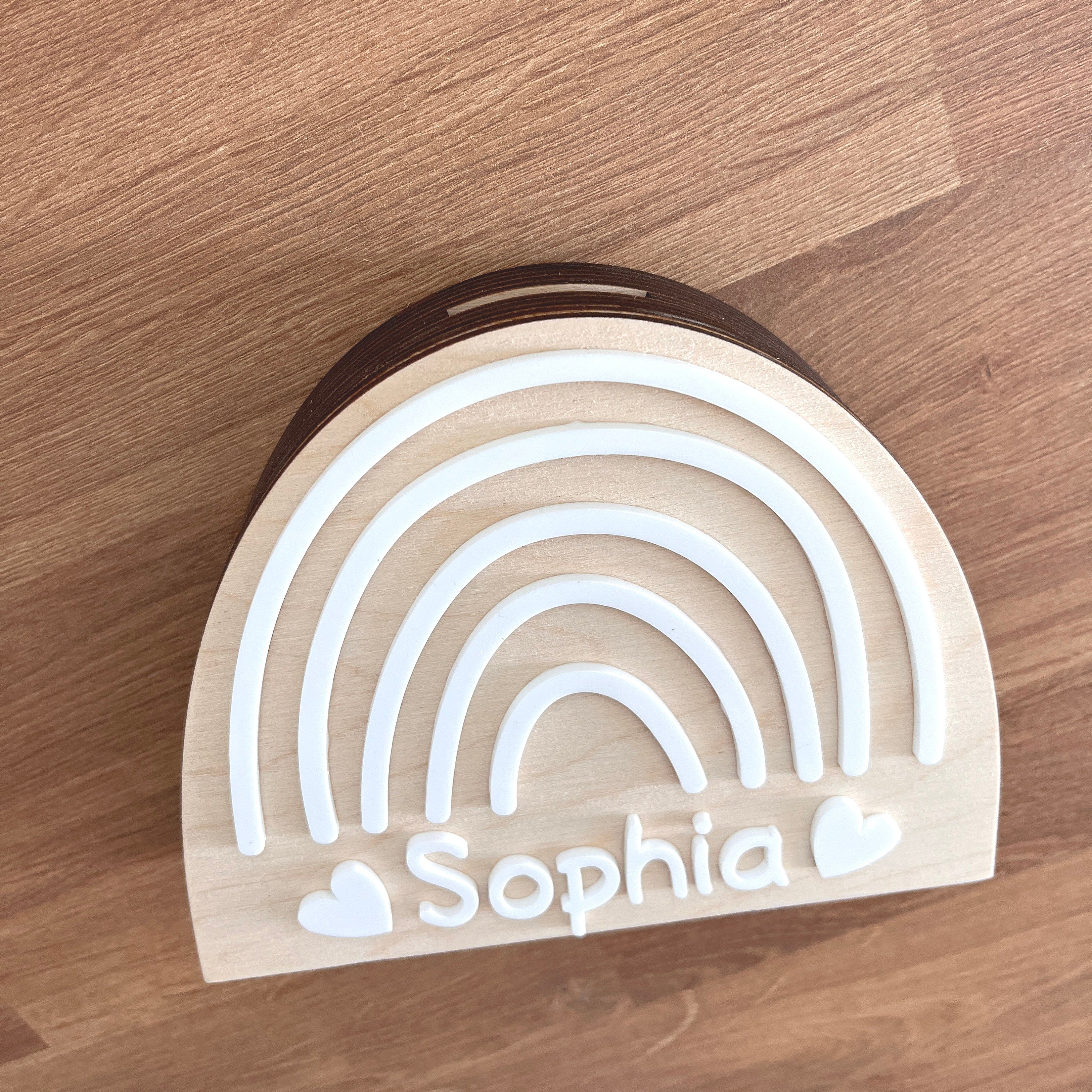 Spardose Regenbogen personalisiert, Spardose Regenbogen Holz