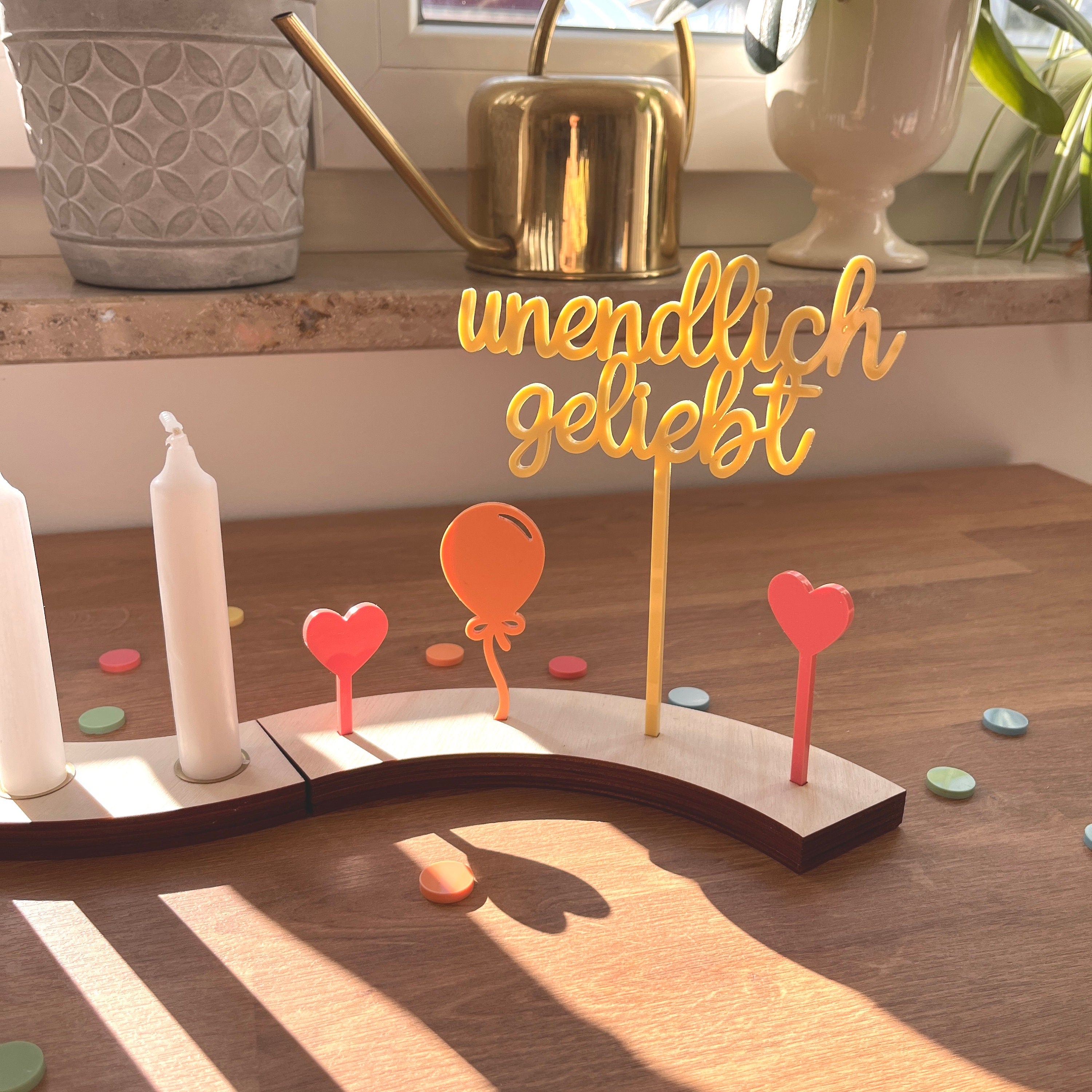 Personalisierter Geburtstagsteller mit Vase und Kerze, Kerzenplatte, Geburtstagsbrettchen, Geburtstagstafel, Geburtstagskranz, Tischdeko