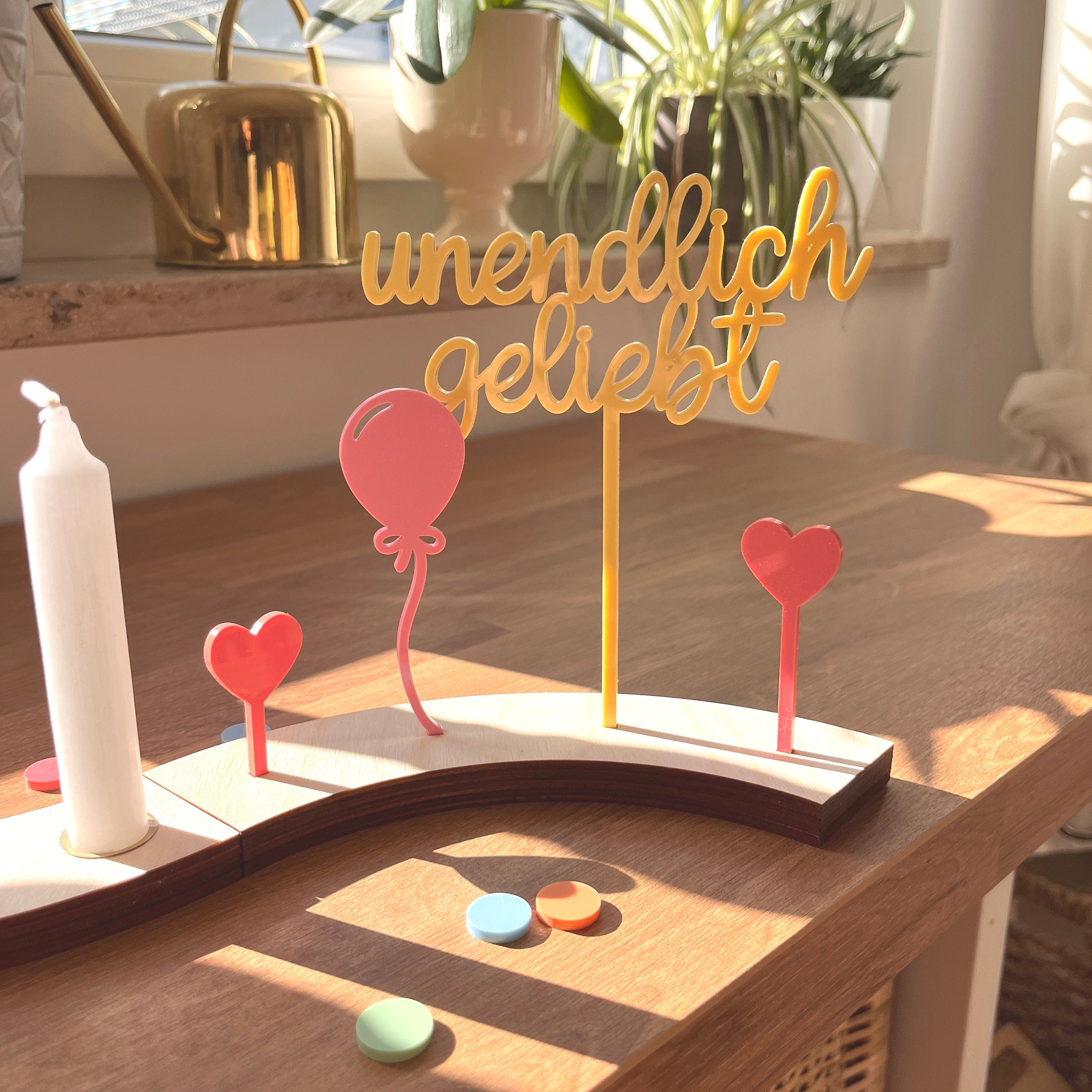 Personalisierter Geburtstagsteller mit Vase und Kerze, Kerzenplatte, Geburtstagsbrettchen, Geburtstagstafel, Geburtstagskranz, Tischdeko