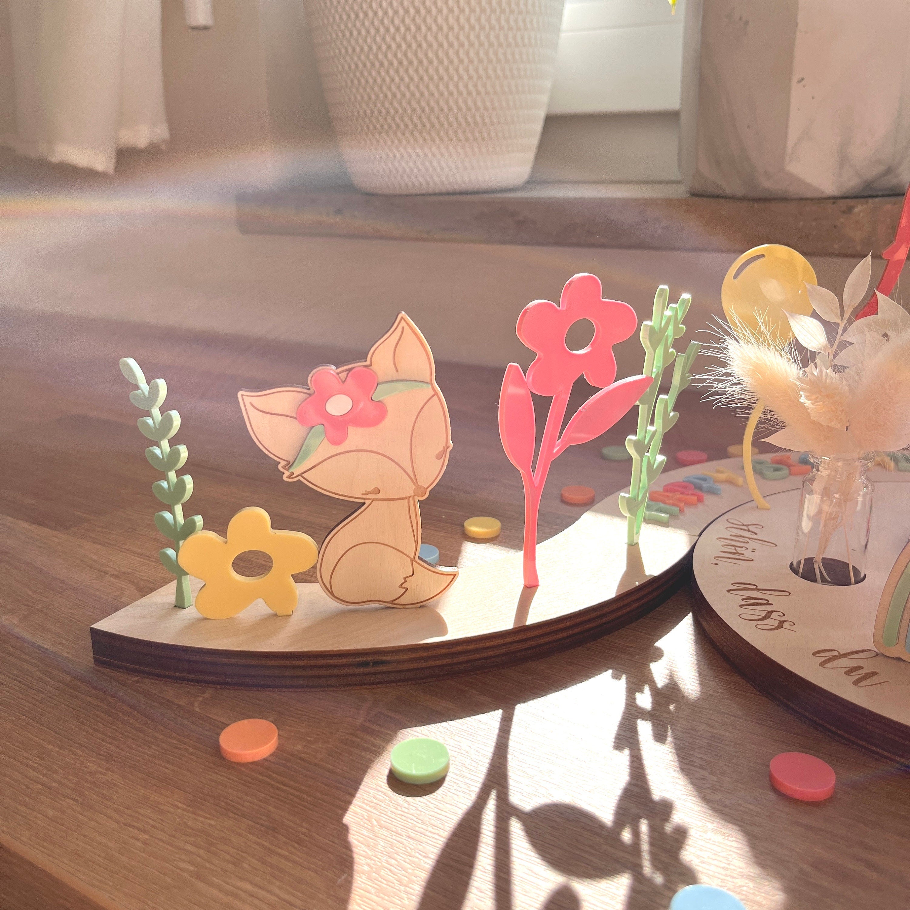 Personalisierter Geburtstagsteller mit Vase und Kerze, Kerzenplatte, Geburtstagsbrettchen, Geburtstagstafel, Geburtstagskranz, Tischdeko