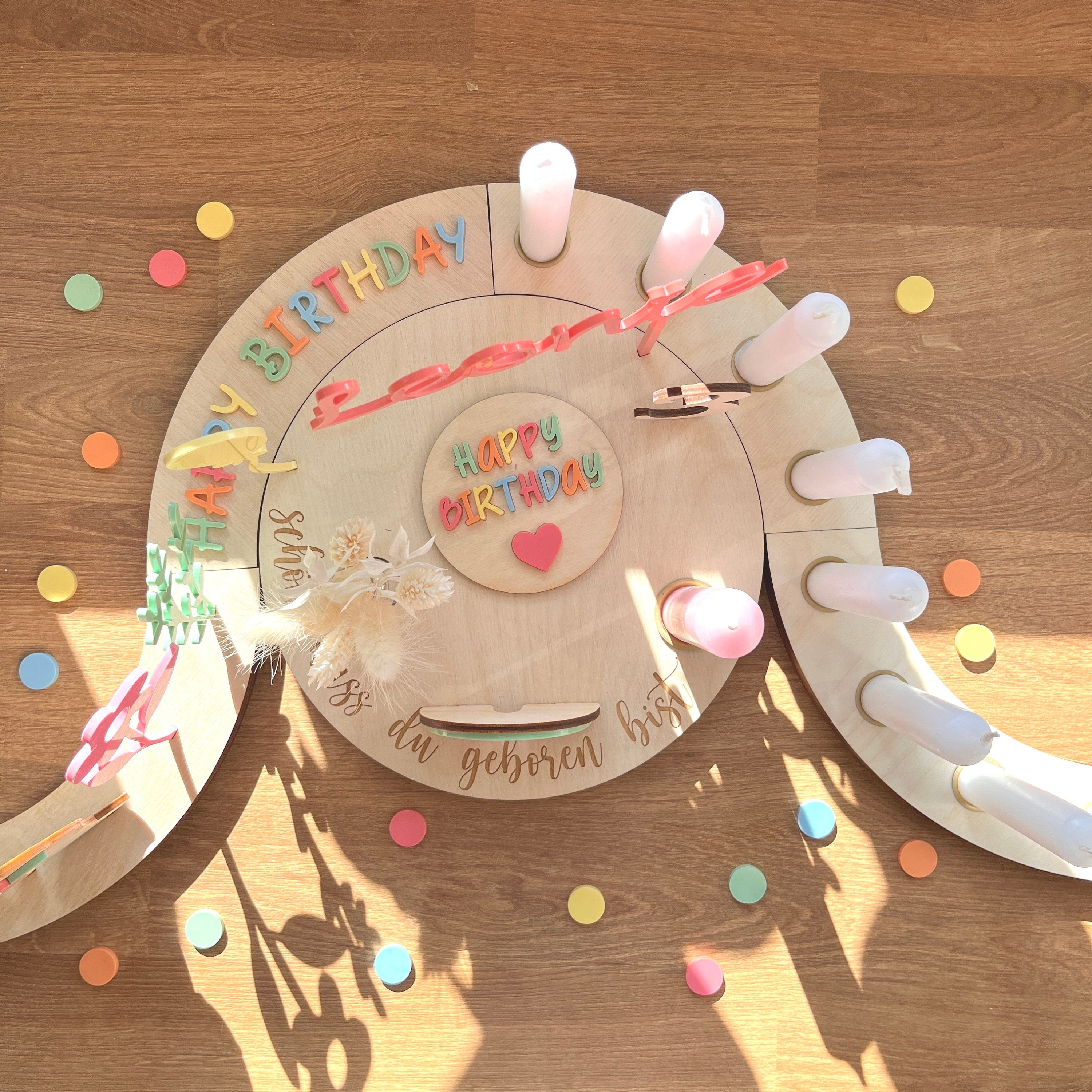 Personalisierter Geburtstagsteller mit Vase und Kerze, Kerzenplatte, Geburtstagsbrettchen, Geburtstagstafel, Geburtstagskranz, Tischdeko
