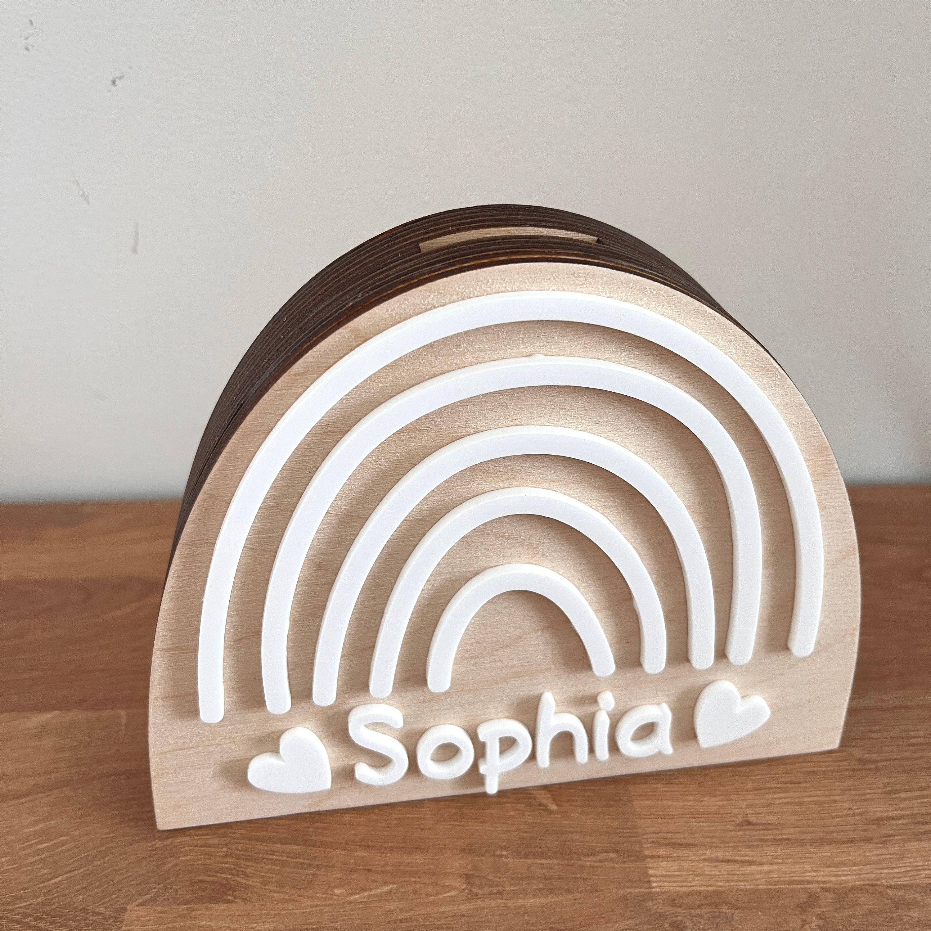 Spardose Regenbogen personalisiert, Spardose Regenbogen Holz