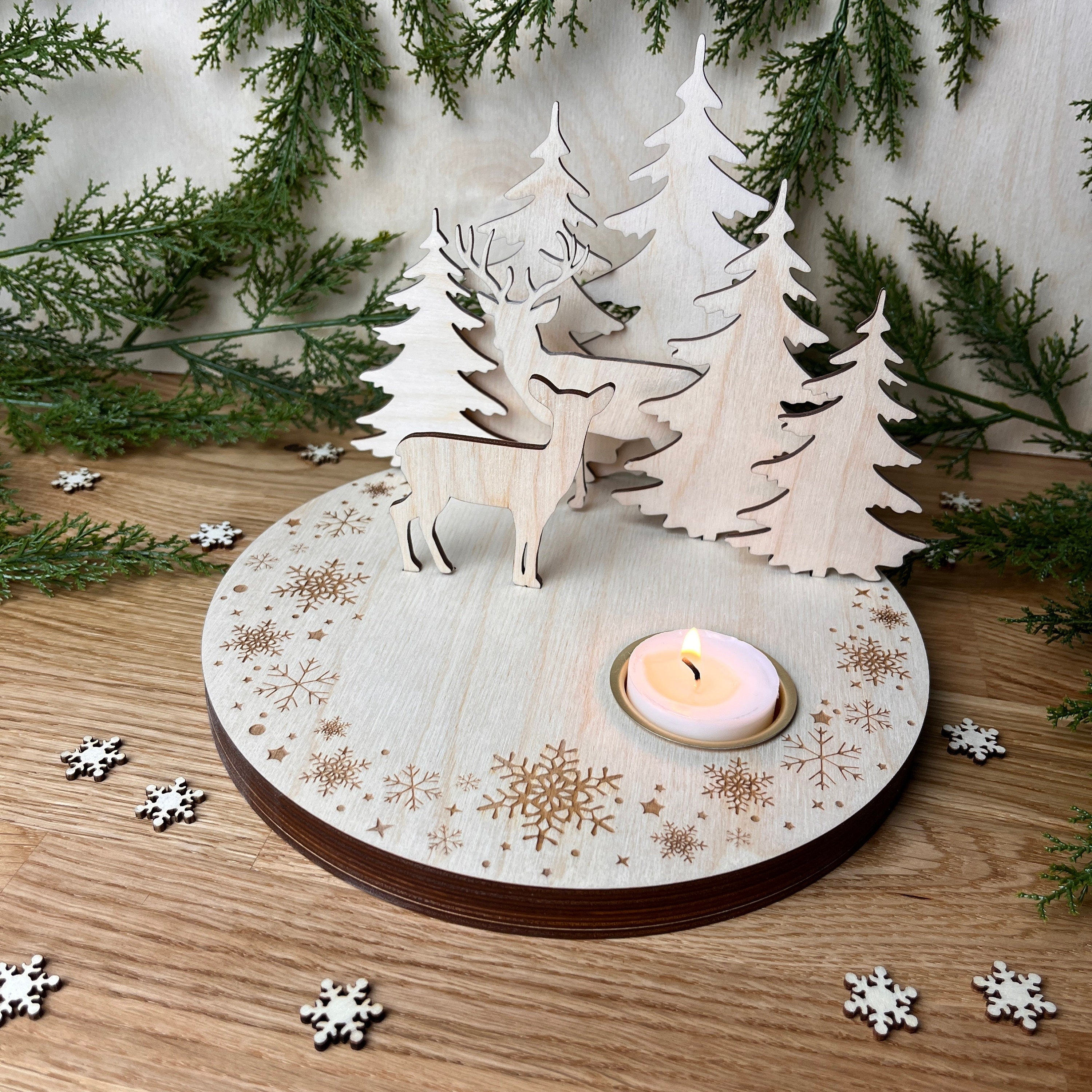 Weihnachtsteller mit Teelicht, Weihnachtsbrettchen, Weihnachtskranz, Tischdekoration Weihnachten, Weihnachtsgeschenk, Weihnachtsdeko