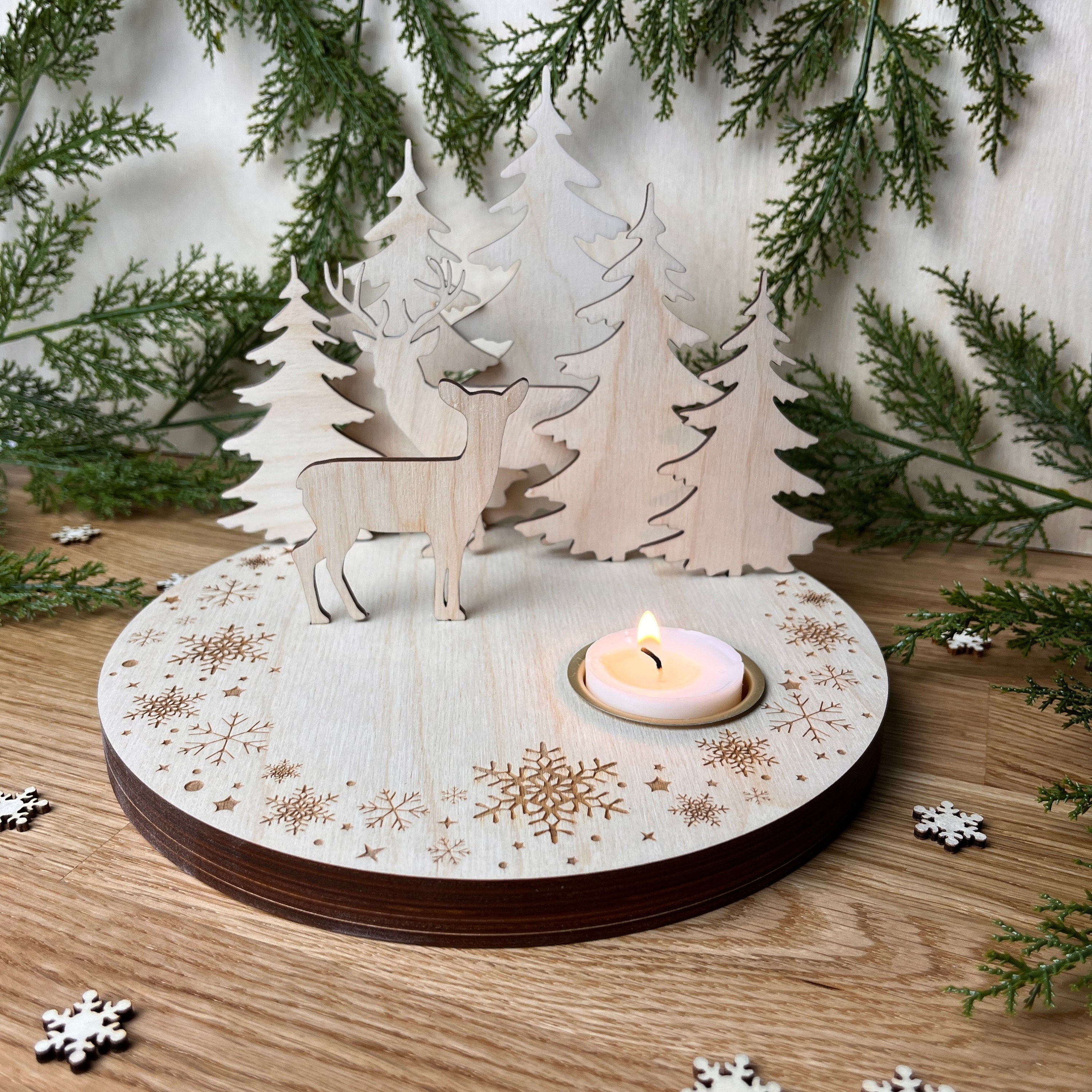 Weihnachtsteller mit Teelicht, Weihnachtsbrettchen, Weihnachtskranz, Tischdekoration Weihnachten, Weihnachtsgeschenk, Weihnachtsdeko