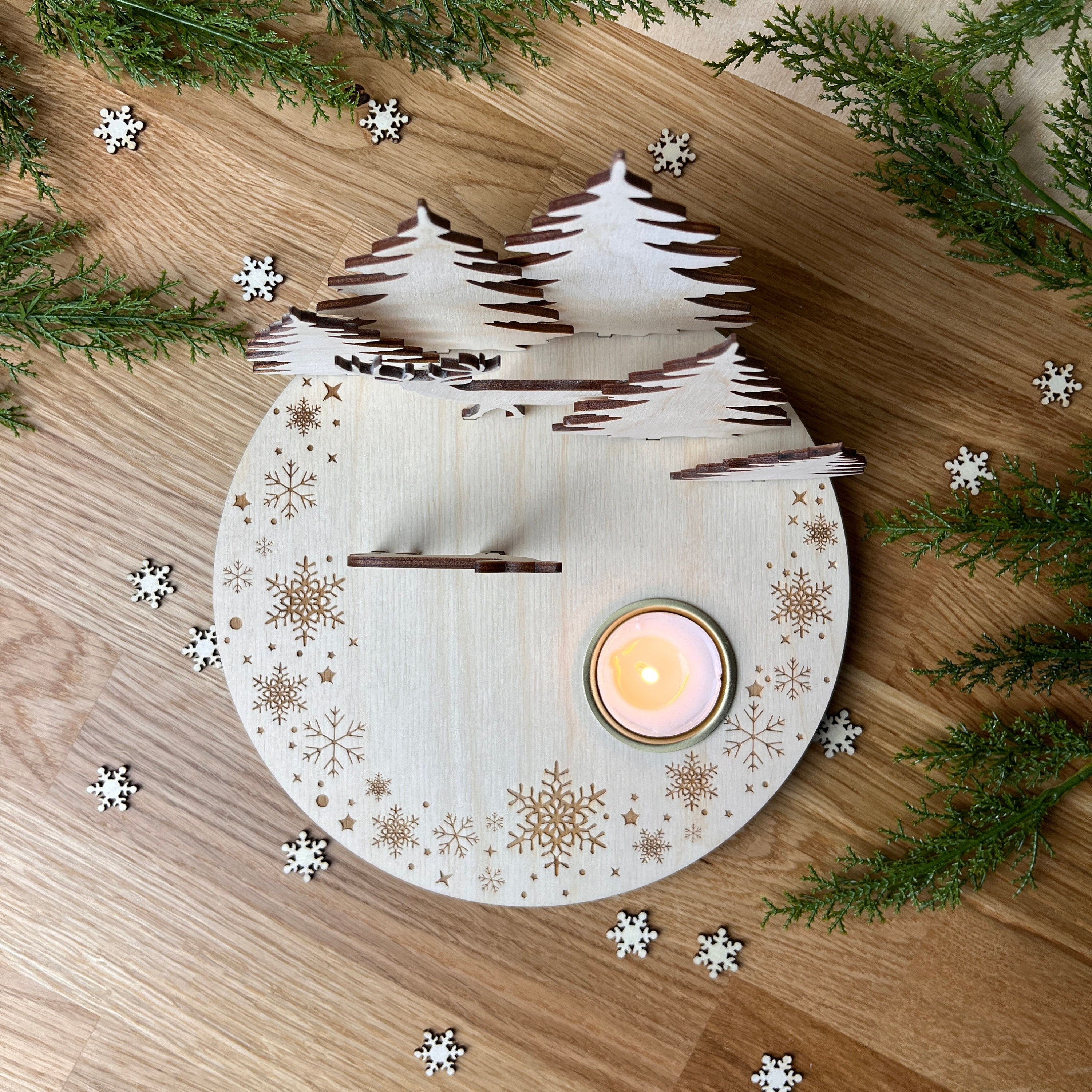 Weihnachtsteller mit Teelicht, Weihnachtsbrettchen, Weihnachtskranz, Tischdekoration Weihnachten, Weihnachtsgeschenk, Weihnachtsdeko