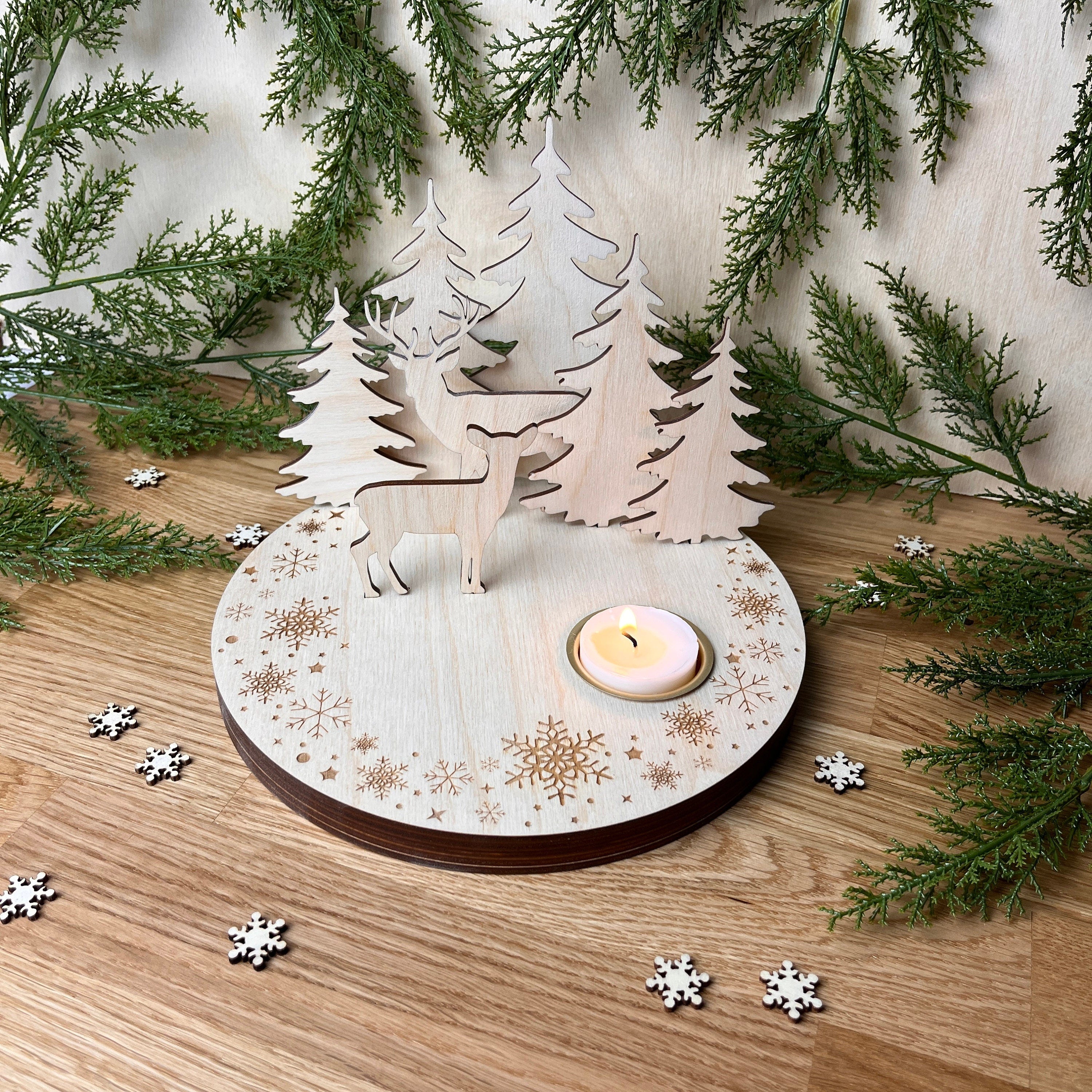 Weihnachtsteller mit Teelicht, Weihnachtsbrettchen, Weihnachtskranz, Tischdekoration Weihnachten, Weihnachtsgeschenk, Weihnachtsdeko