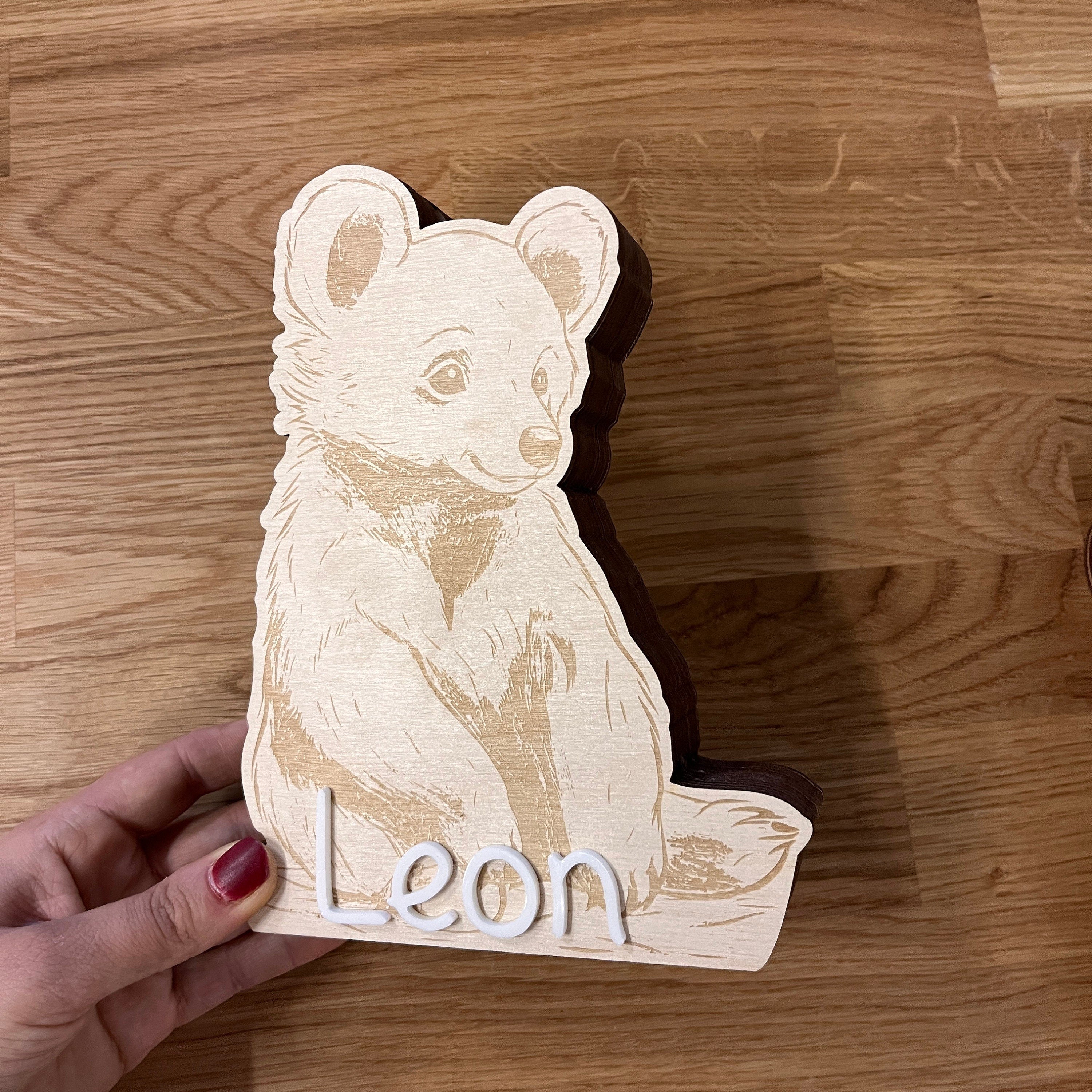 Bär Spardose Kind personalisiert, Spardose Bär Holz