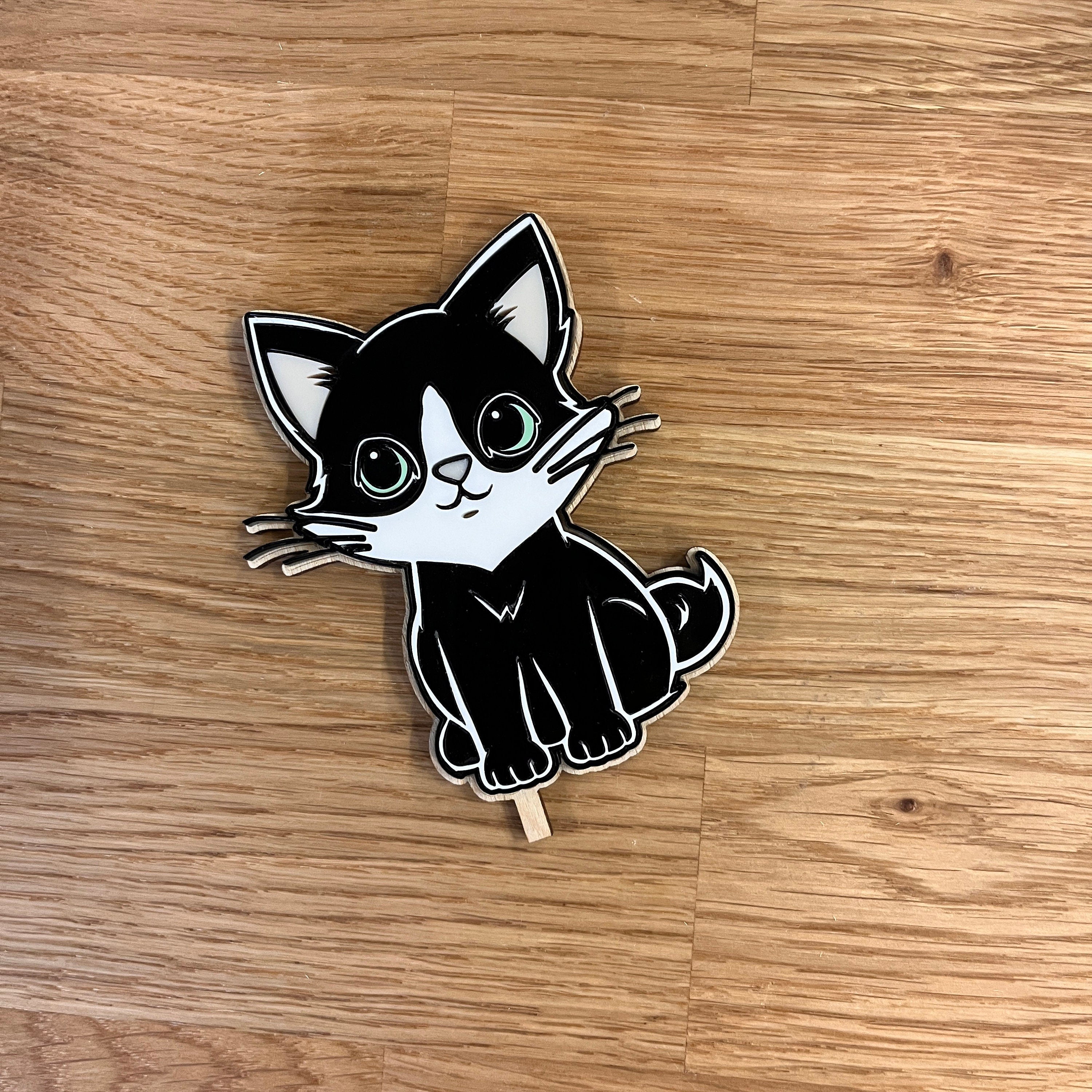 Motivstecker Katze aus Acrylglas für Personalisierten Geburtstagsteller mit Vase und Kerze, Kerzenplatte, Geburtstagskranz, Tischdeko