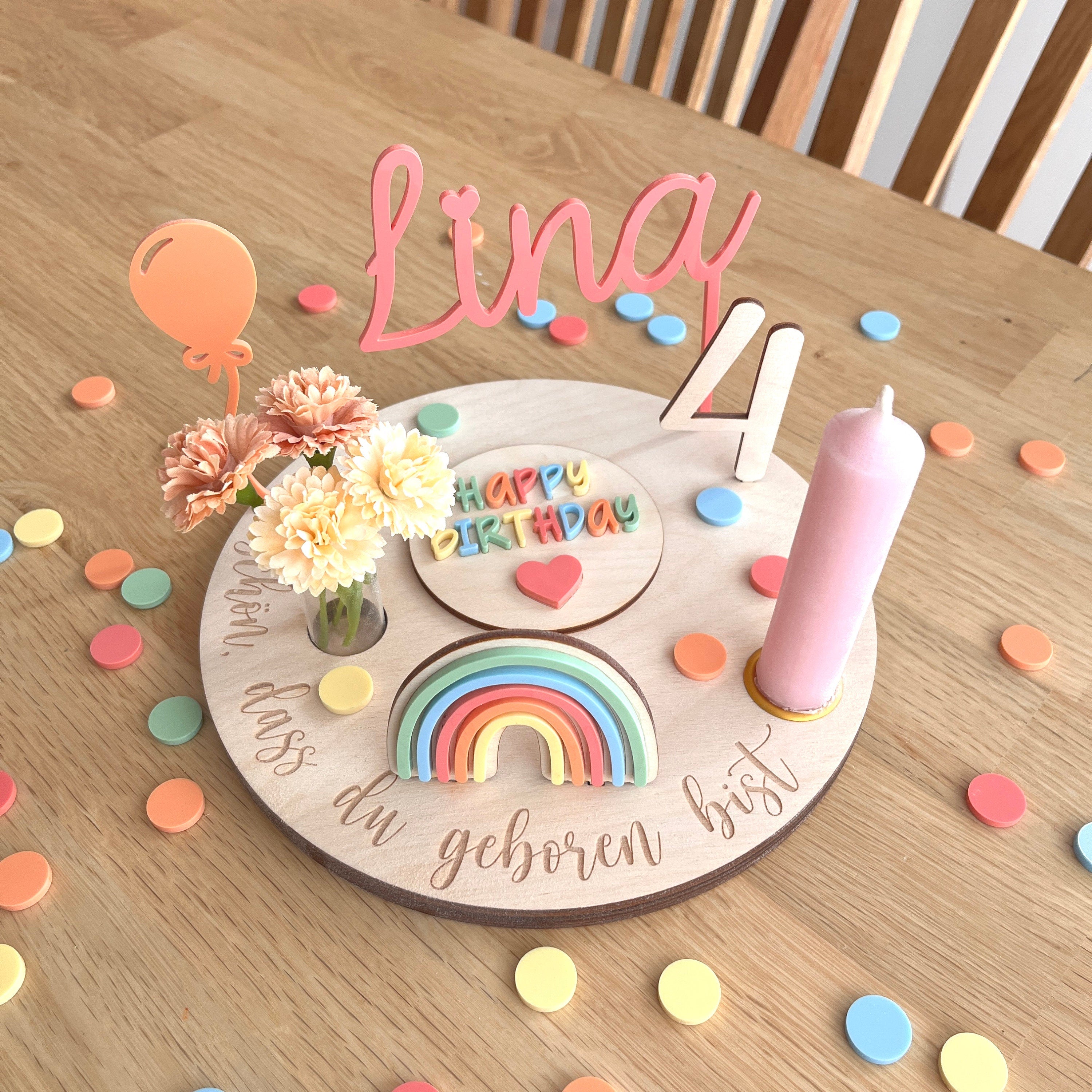 Motivstecker Luftballon für Personalisierten Geburtstagsteller mit Vase und Kerze, Geburtstagskranz, Tischdeko
