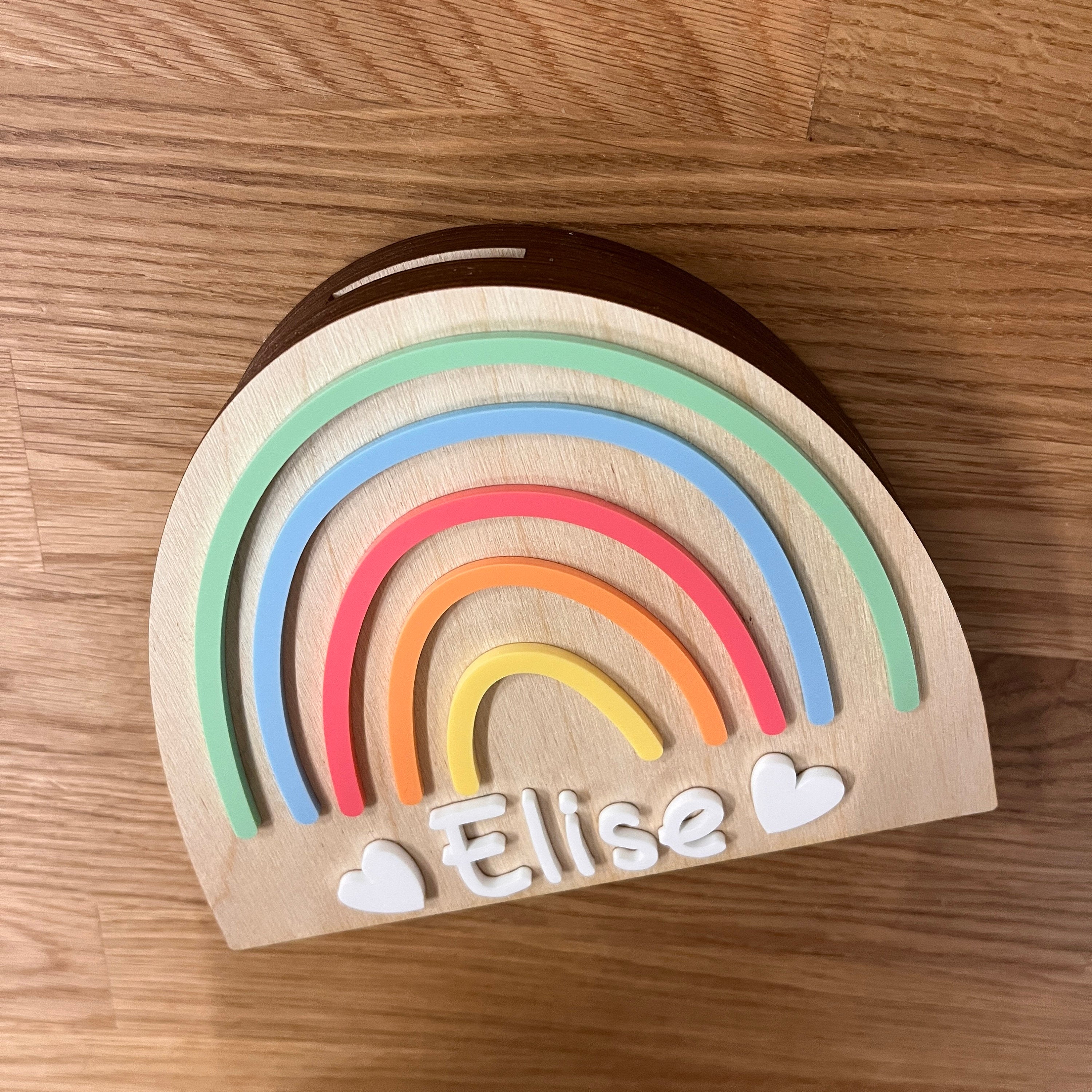Bunte Spardose Regenbogen personalisiert, Spardose Regenbogen Holz