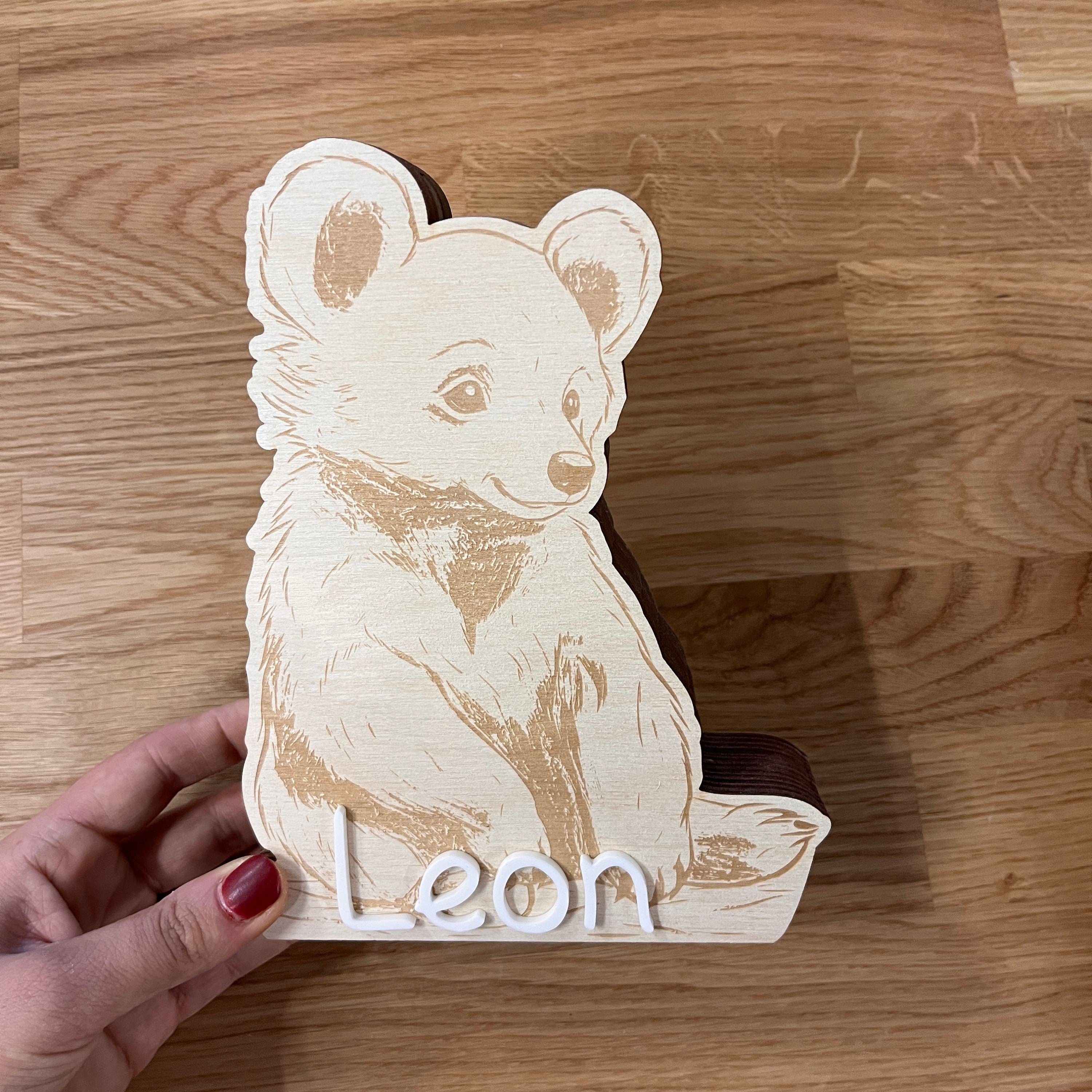 Bär Spardose Kind personalisiert, Spardose Bär Holz