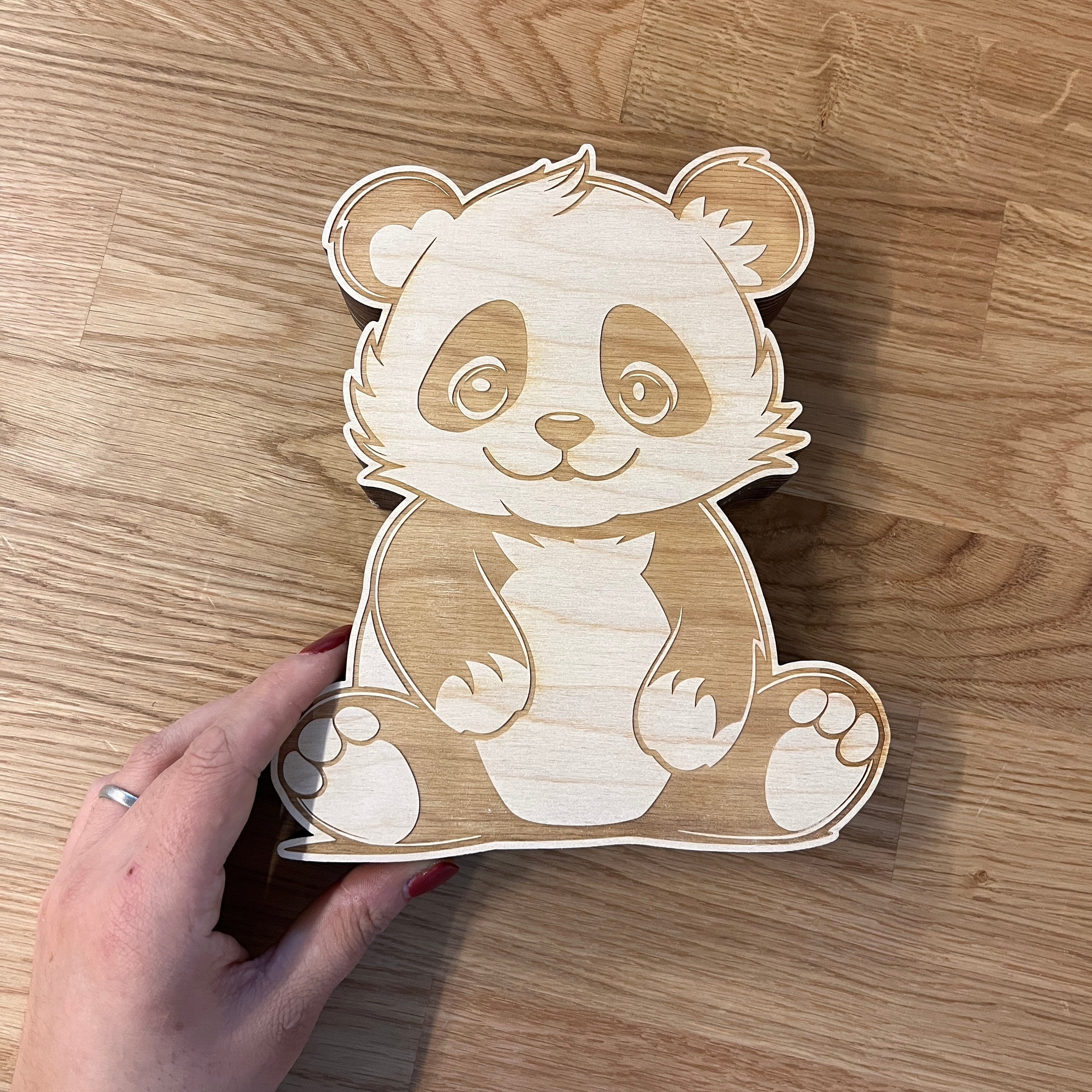 Panda Spardose Kind personalisiert, Spardose Panda Holz