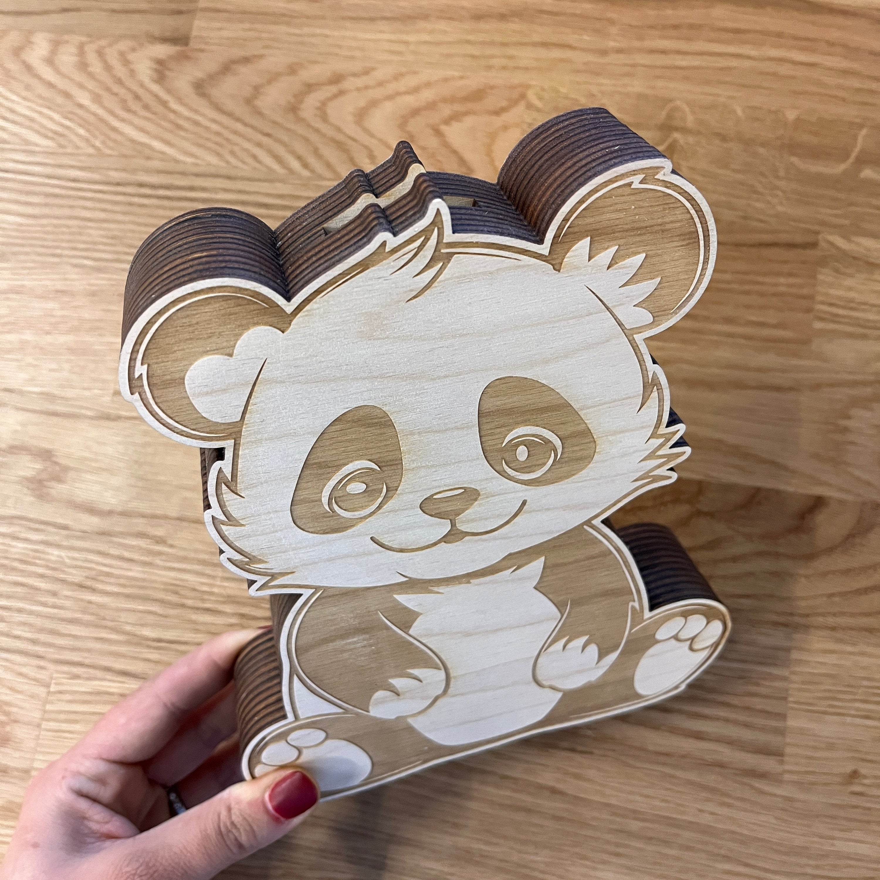 Panda Spardose Kind personalisiert, Spardose Panda Holz