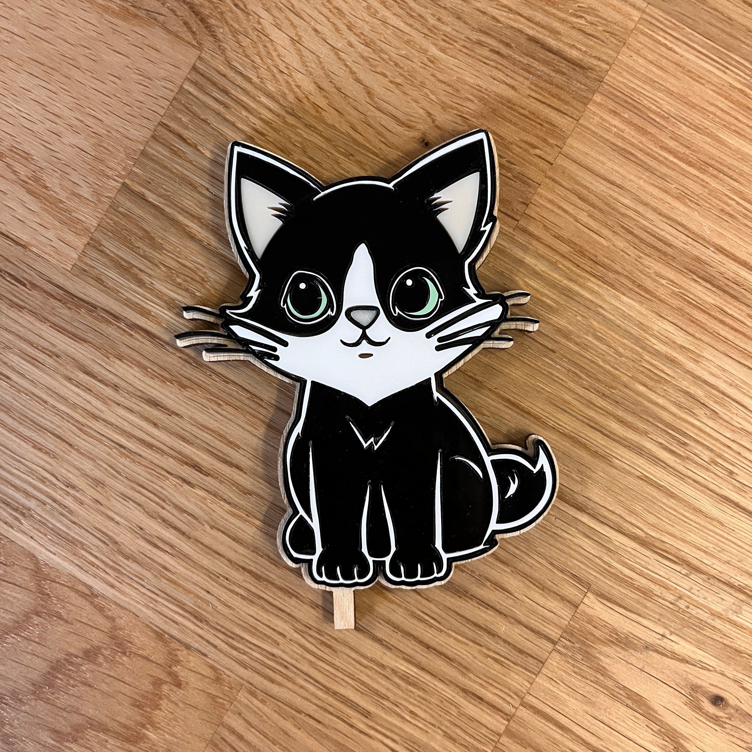 Motivstecker Katze aus Acrylglas für Personalisierten Geburtstagsteller mit Vase und Kerze, Kerzenplatte, Geburtstagskranz, Tischdeko