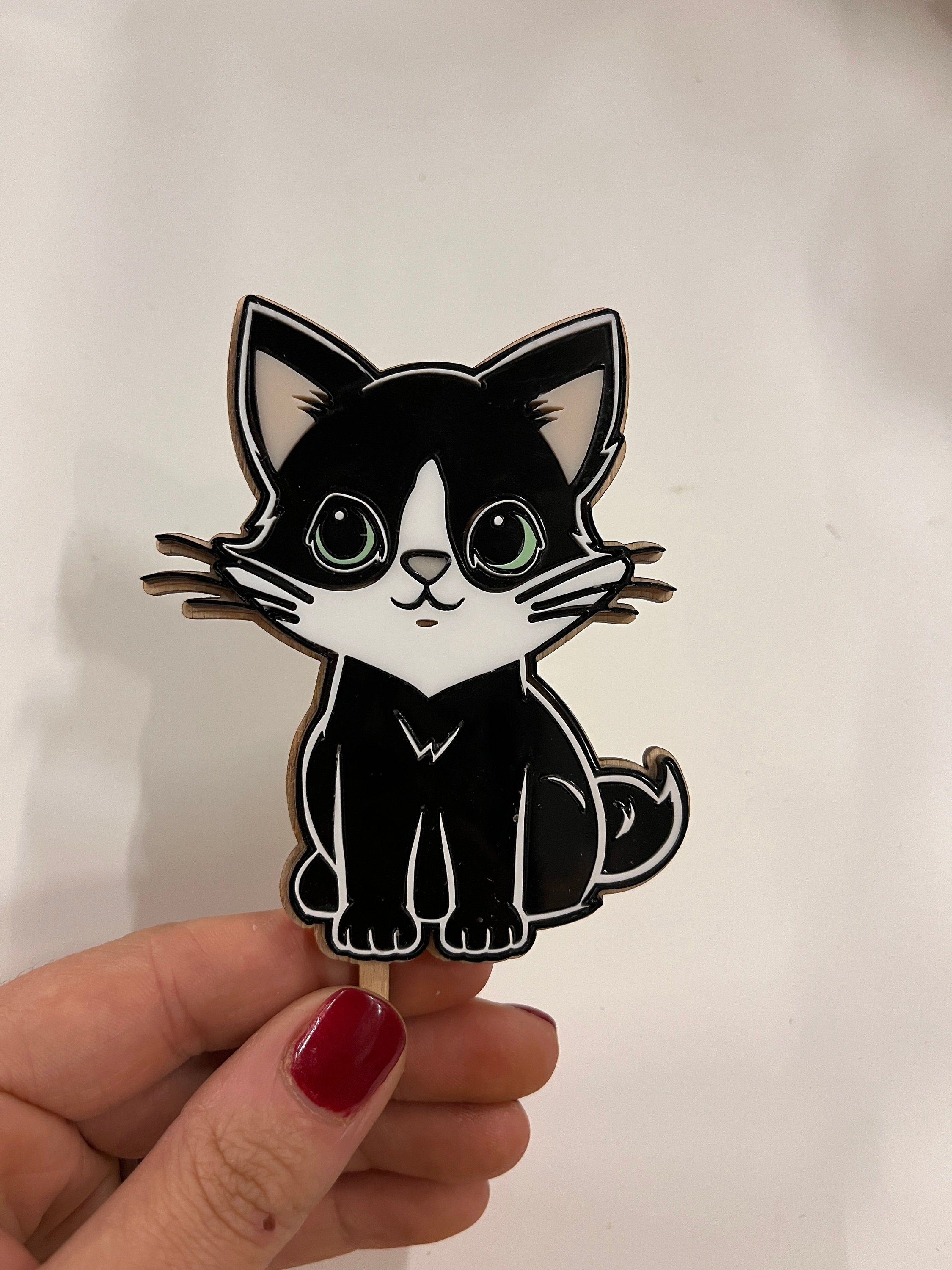 Motivstecker Katze aus Acrylglas für Personalisierten Geburtstagsteller mit Vase und Kerze, Kerzenplatte, Geburtstagskranz, Tischdeko