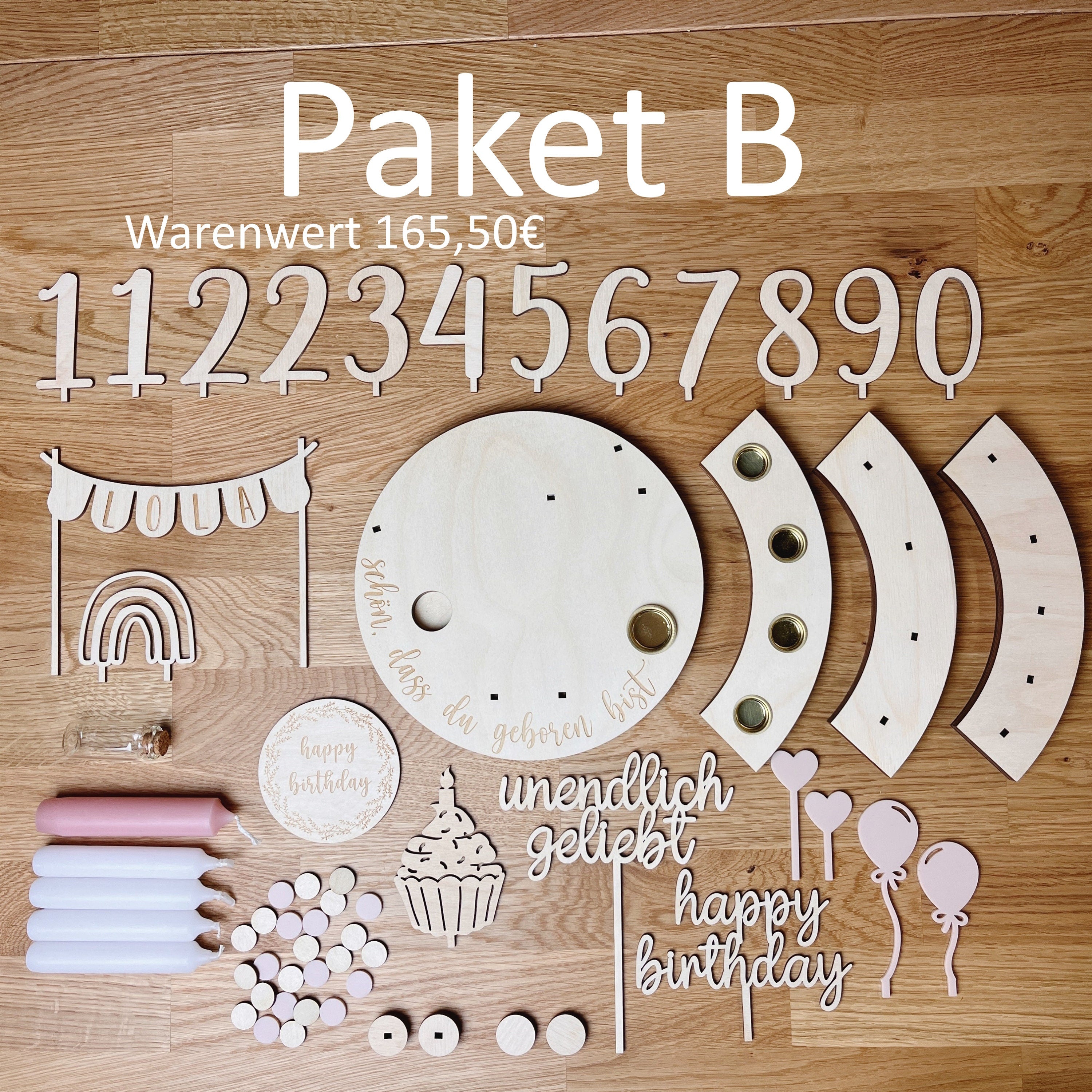 Personalisierter Geburtstagsteller rosé mit Vase und Kerze, Kerzenplatte, Geburtstagsbrettchen, Geburtstagstafel, Geburtstagskranz