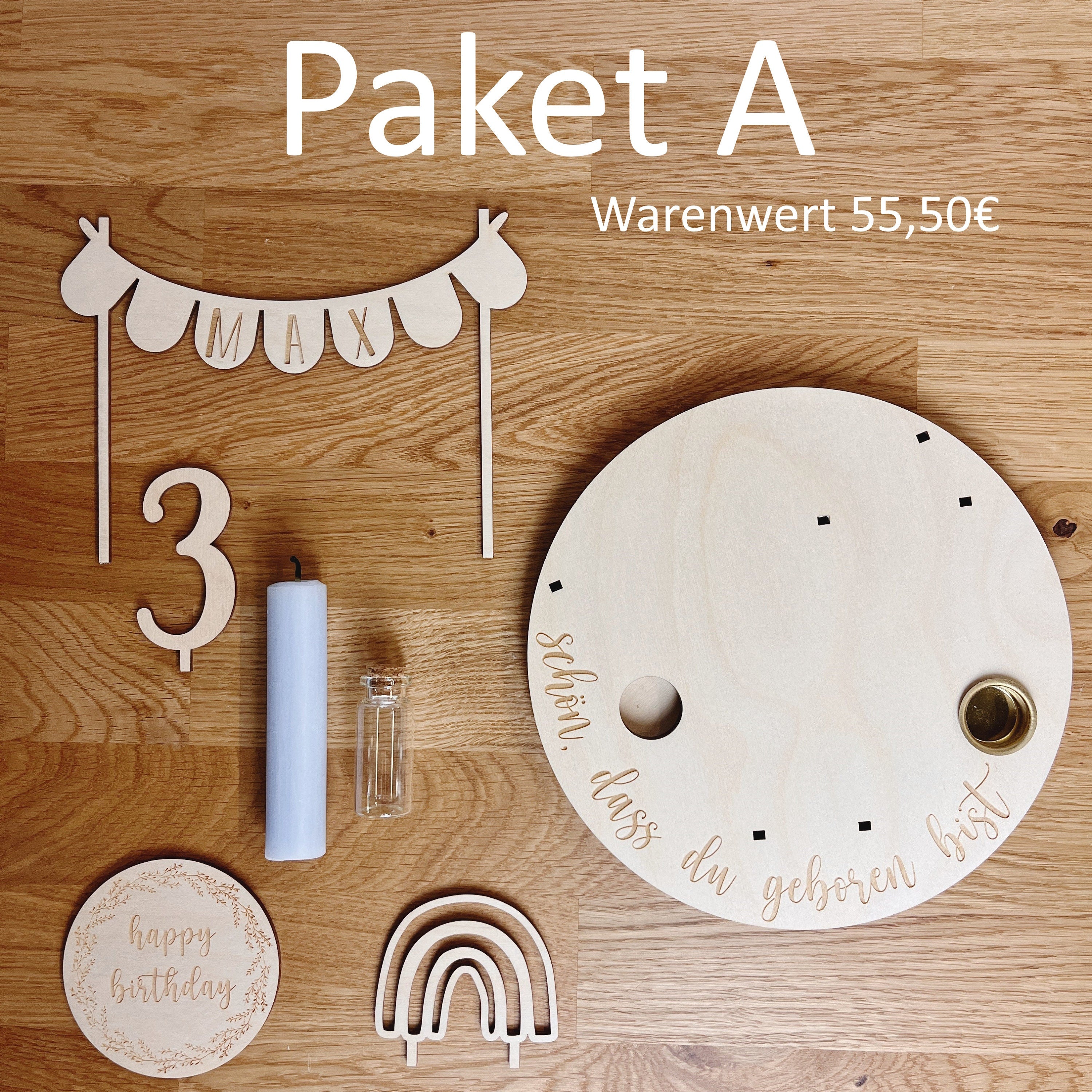 Personalisierter Geburtstagsteller pastellblau mit Vase und Kerze, Kerzenplatte, Geburtstagsbrettchen, Geburtstagstafel, Geburtstagskranz