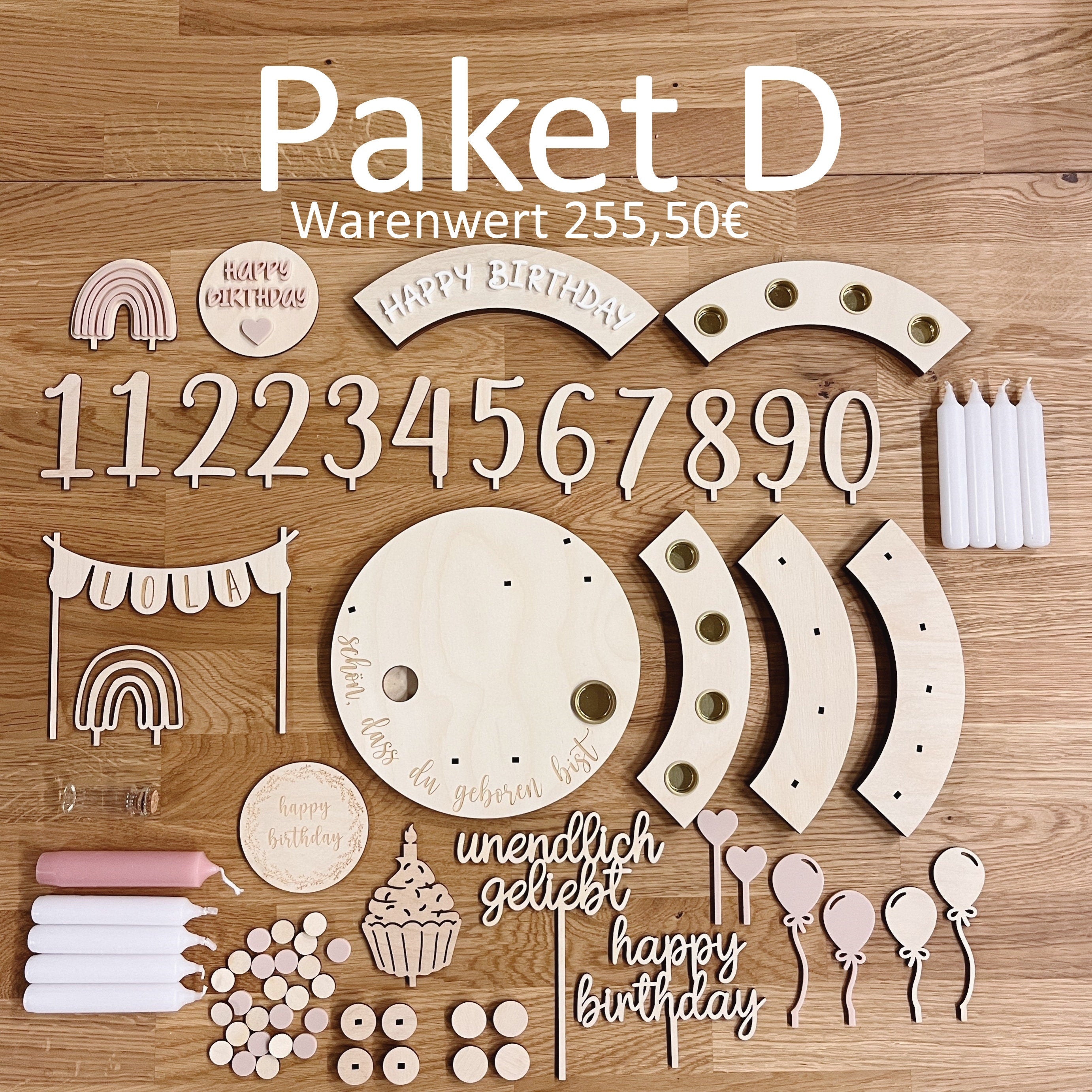 Personalisierter Geburtstagsteller rosé mit Vase und Kerze, Kerzenplatte, Geburtstagsbrettchen, Geburtstagstafel, Geburtstagskranz