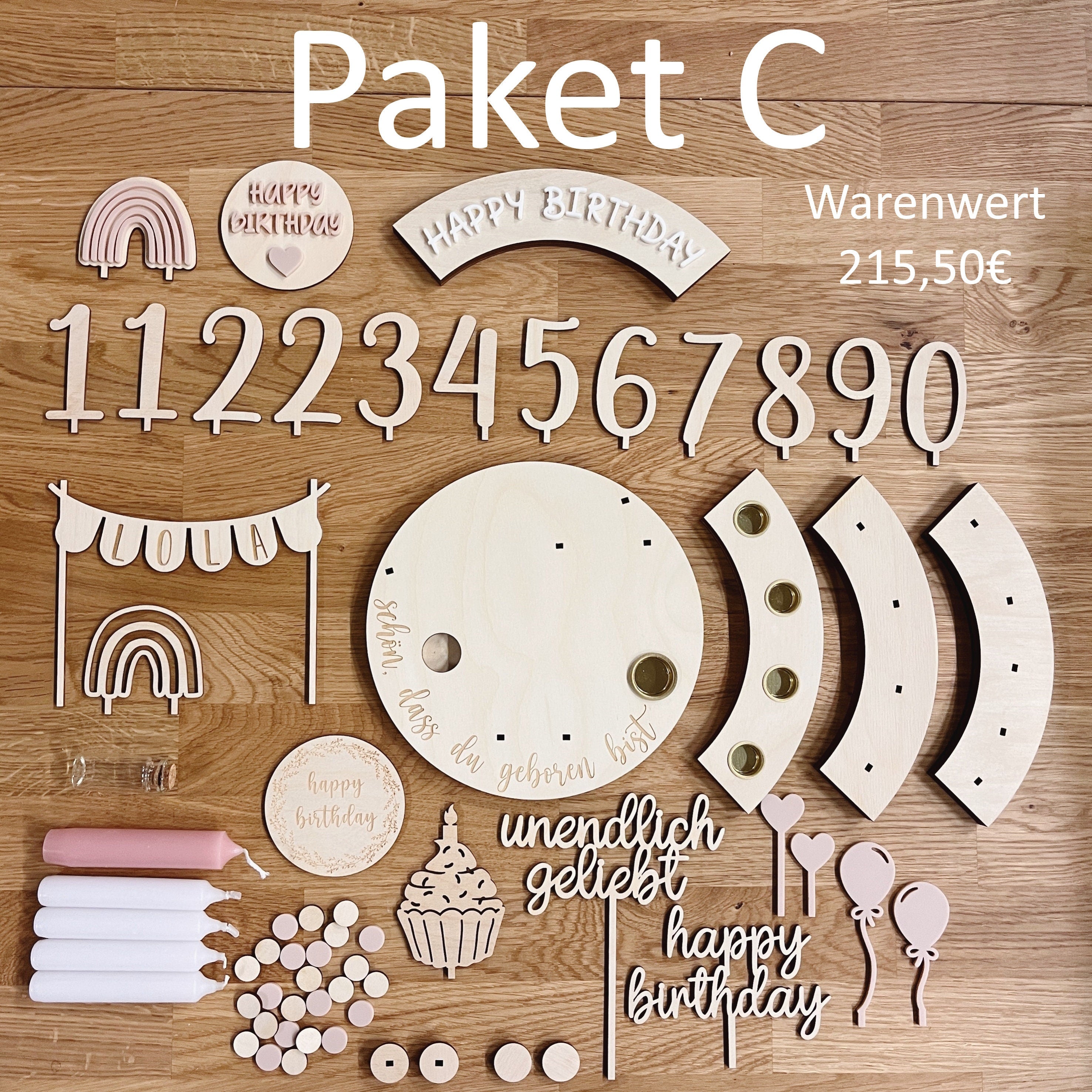 Personalisierter Geburtstagsteller rosé mit Vase und Kerze, Kerzenplatte, Geburtstagsbrettchen, Geburtstagstafel, Geburtstagskranz