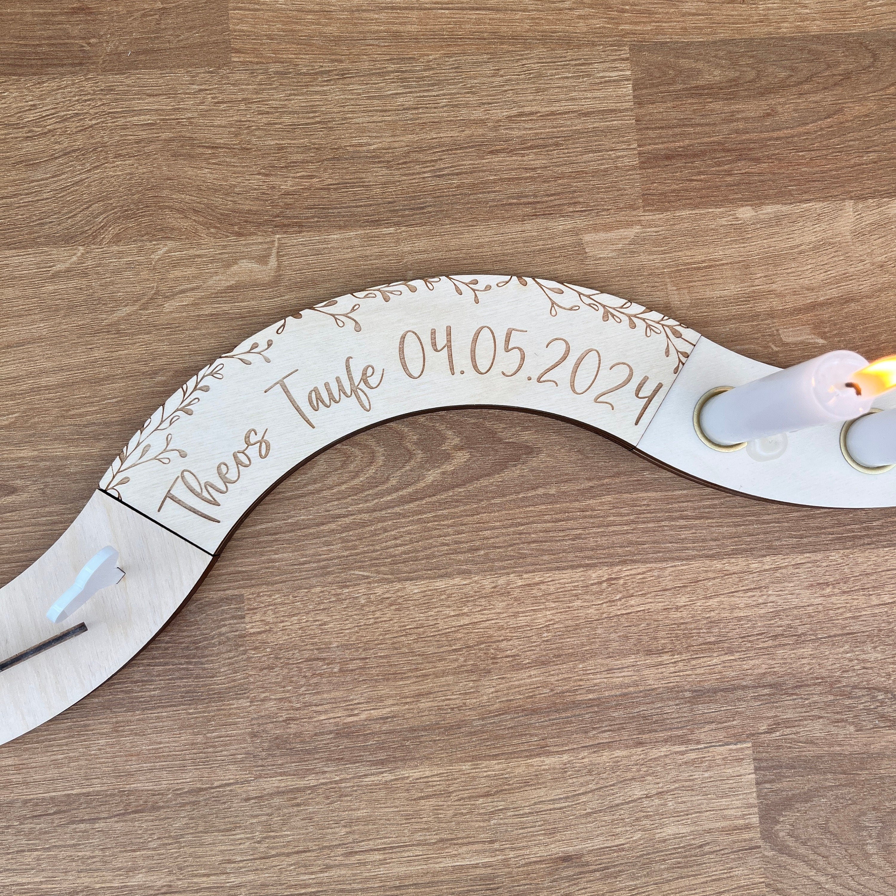 Viertelmodul für Taufe für Personalisierten Geburtstagsteller mit Vase und Kerze, Kerzenplatte