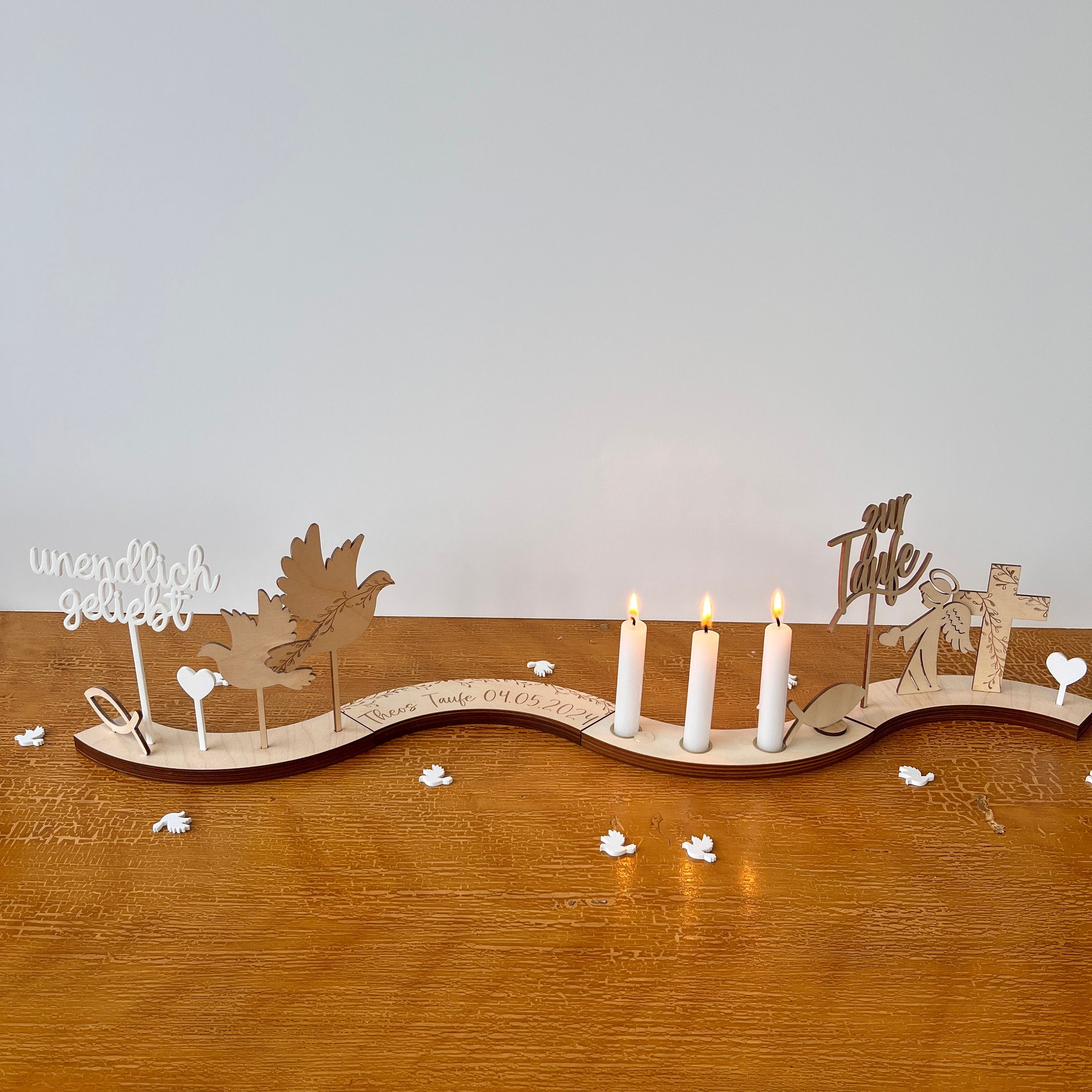 Viertelmodul für Taufe für Personalisierten Geburtstagsteller mit Vase und Kerze, Kerzenplatte