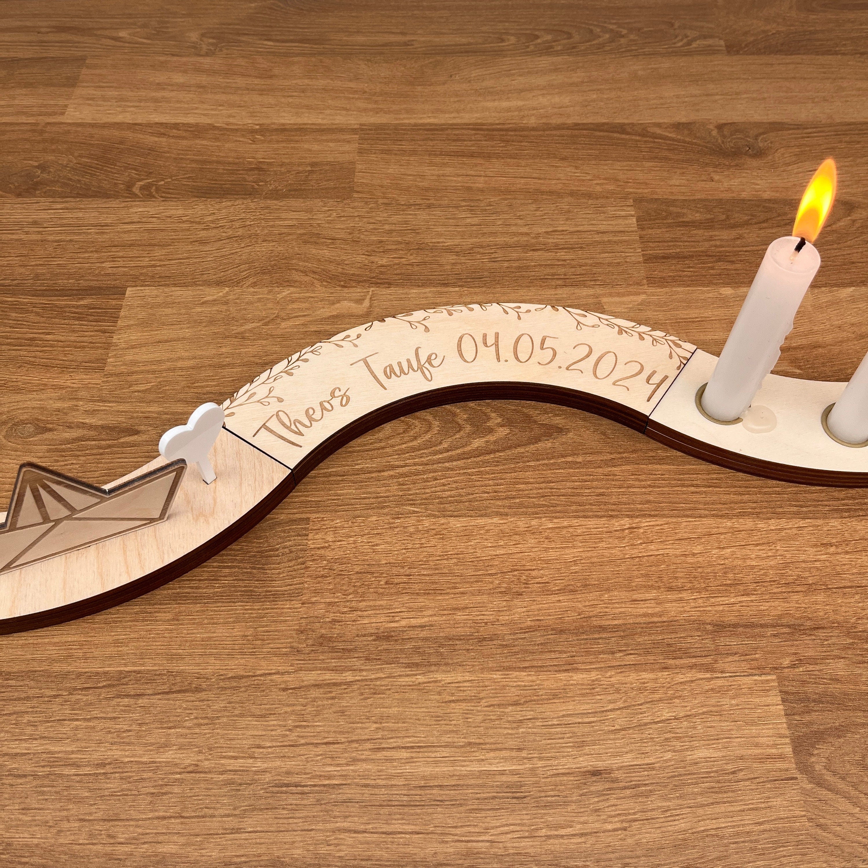 Viertelmodul für Taufe für Personalisierten Geburtstagsteller mit Vase und Kerze, Kerzenplatte