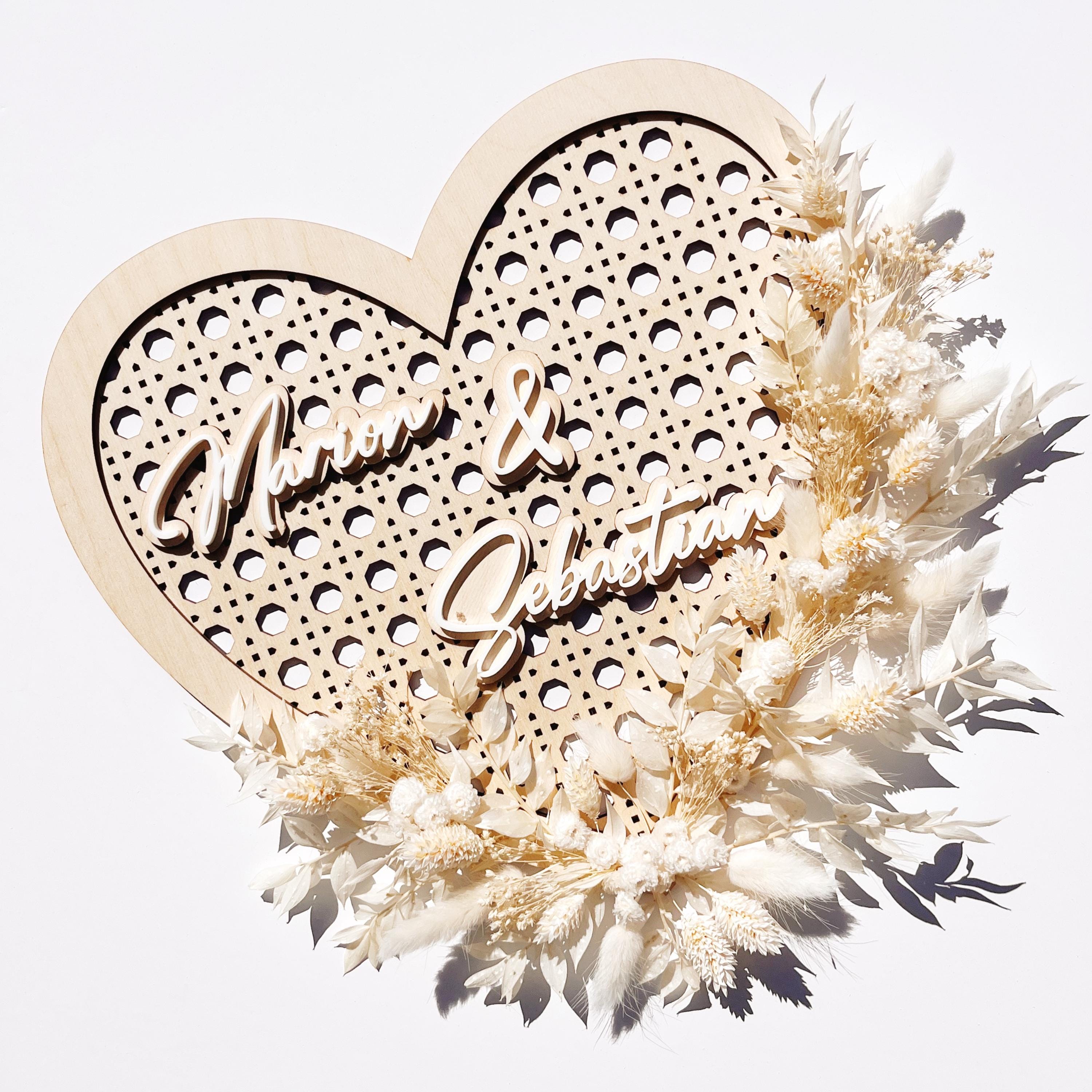 Hochzeitsgeschenk personalisiertes Herz mit Trockenblumen