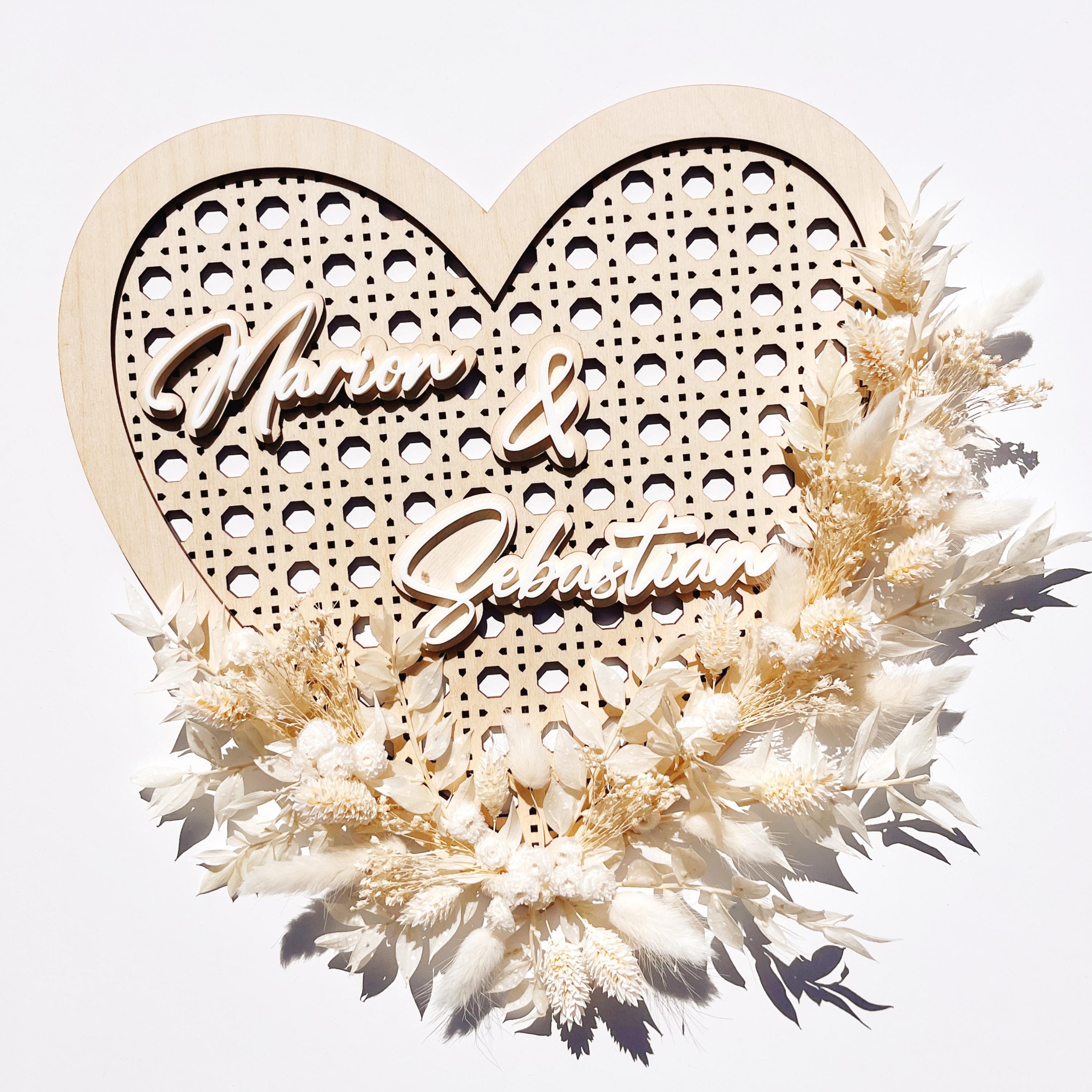 Hochzeitsgeschenk personalisiertes Herz mit Trockenblumen