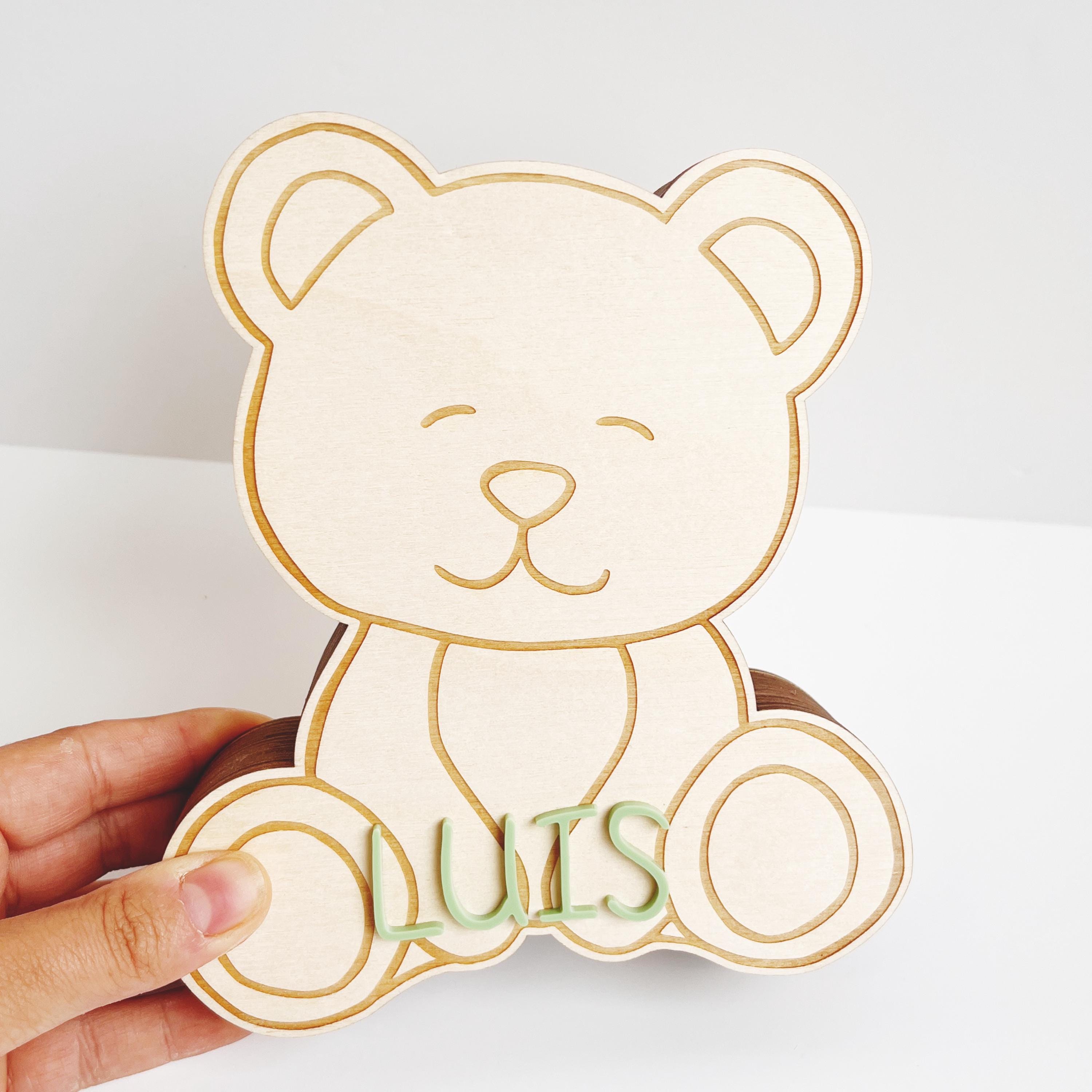 Spardose Kind personalisiert, Spardose Bär Holz