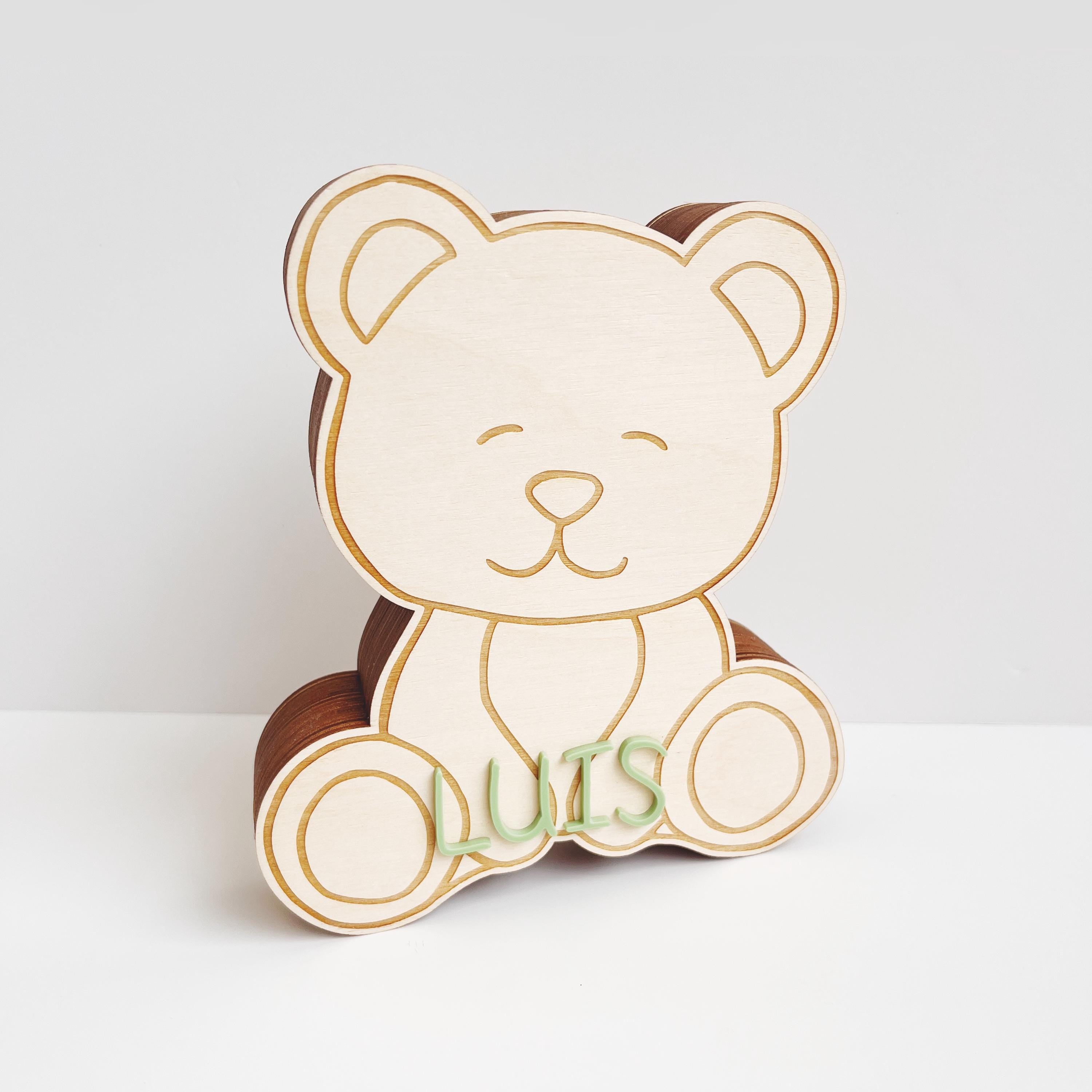 Spardose Kind personalisiert, Spardose Bär Holz