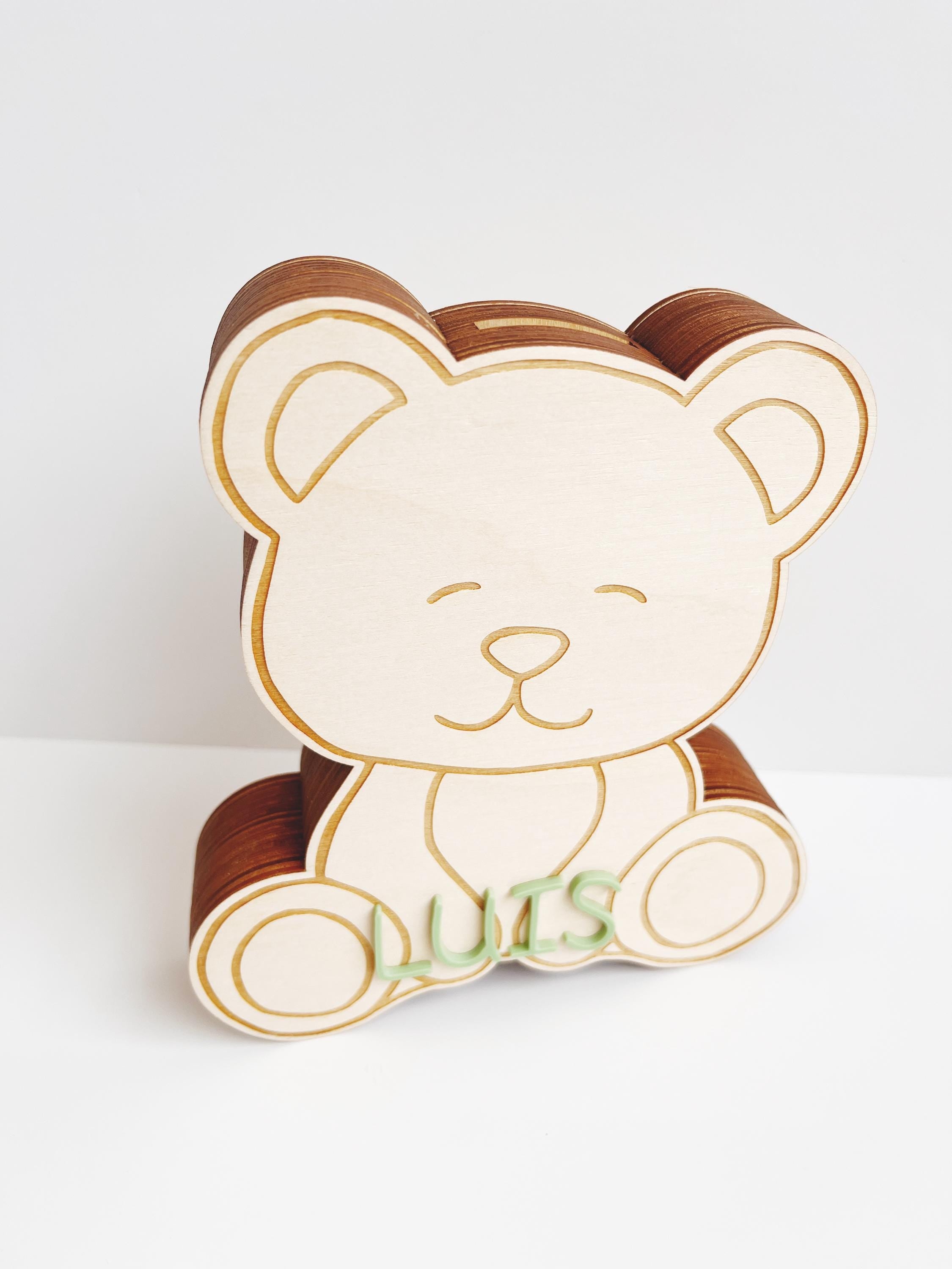 Spardose Kind personalisiert, Spardose Bär Holz