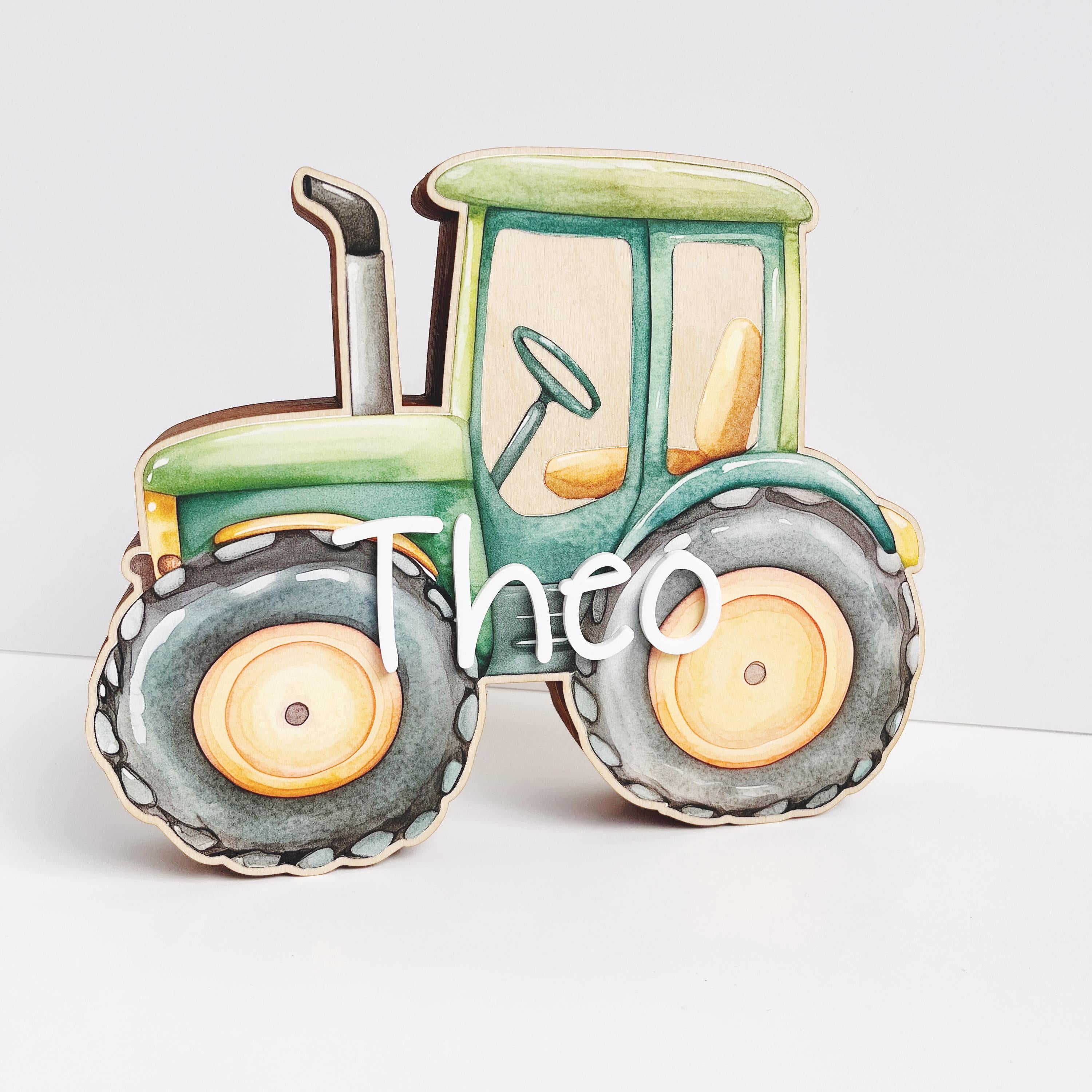 Traktor Spardose Kind personalisiert, Spardose Traktor Holz