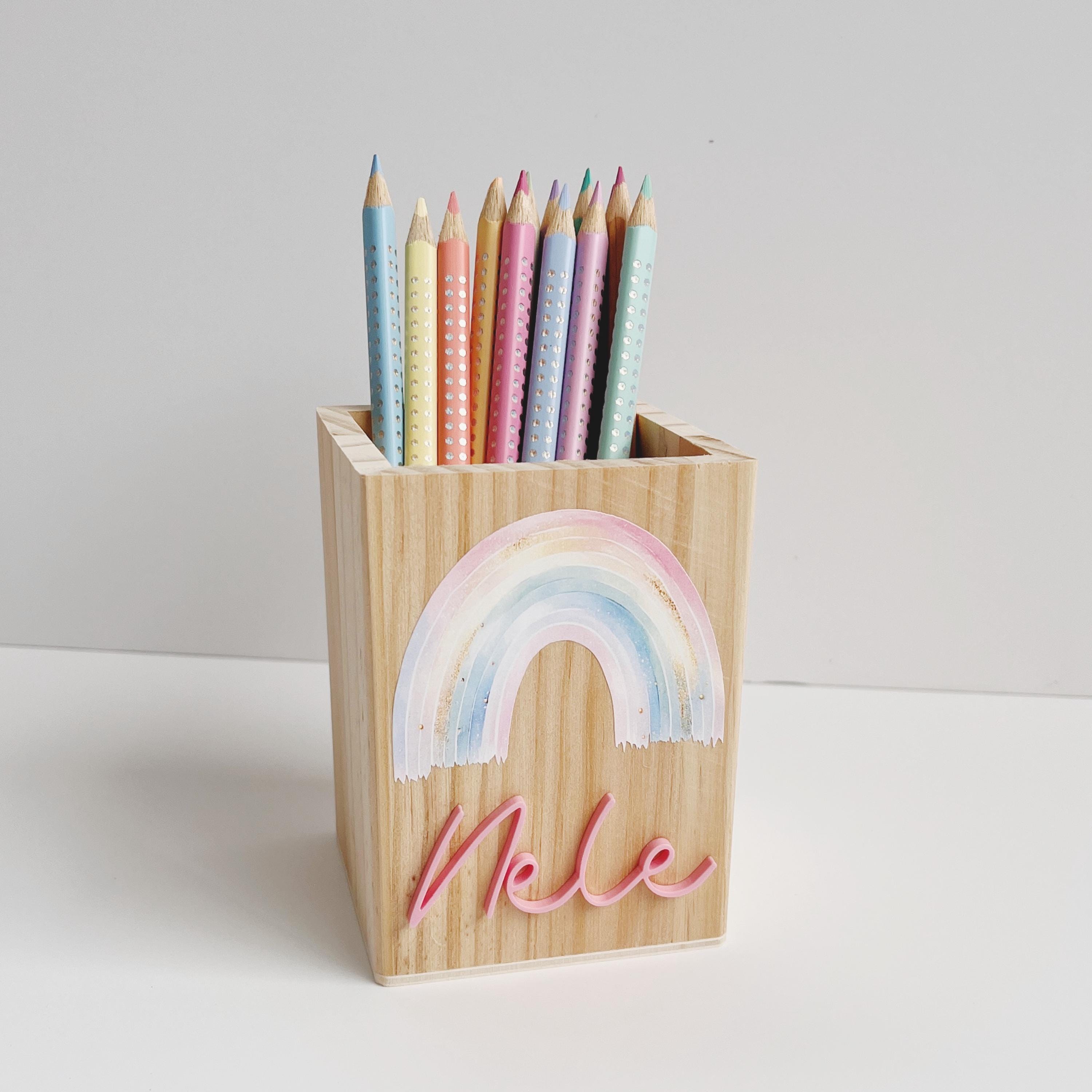 Regenbogen Stiftehalter personalisiert, Schulstart Geschenk, Einschulung Geschenk