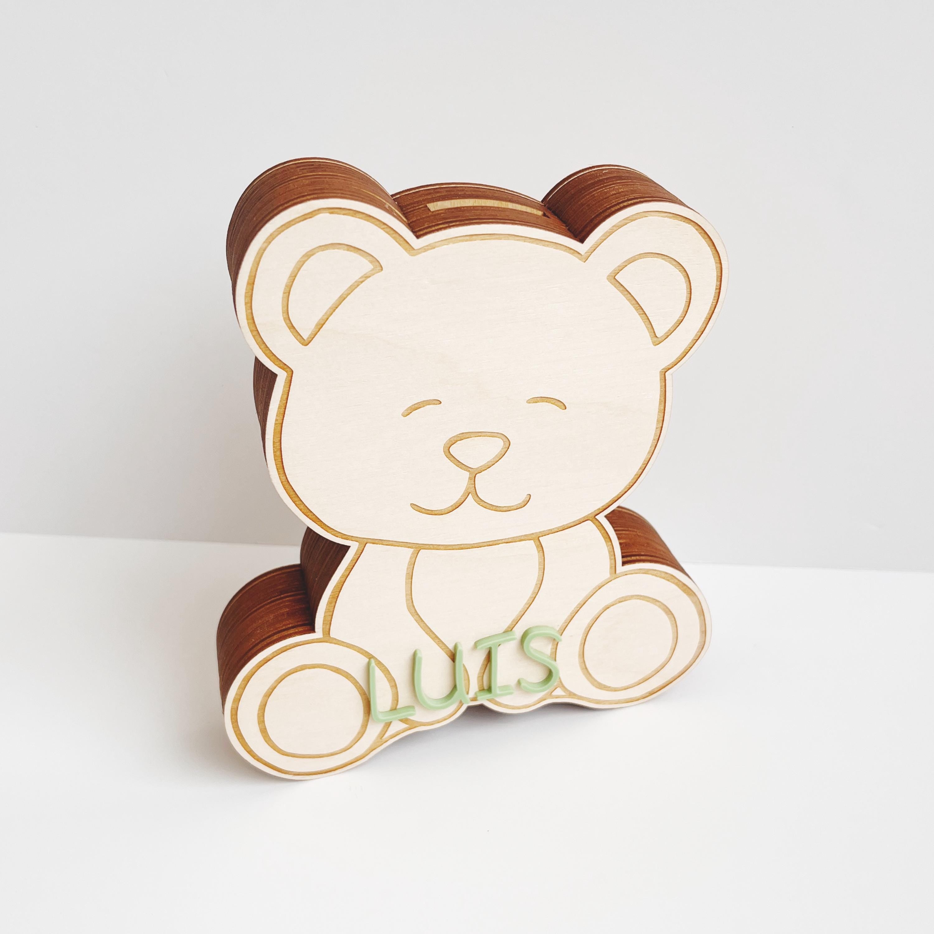 Spardose Kind personalisiert, Spardose Bär Holz