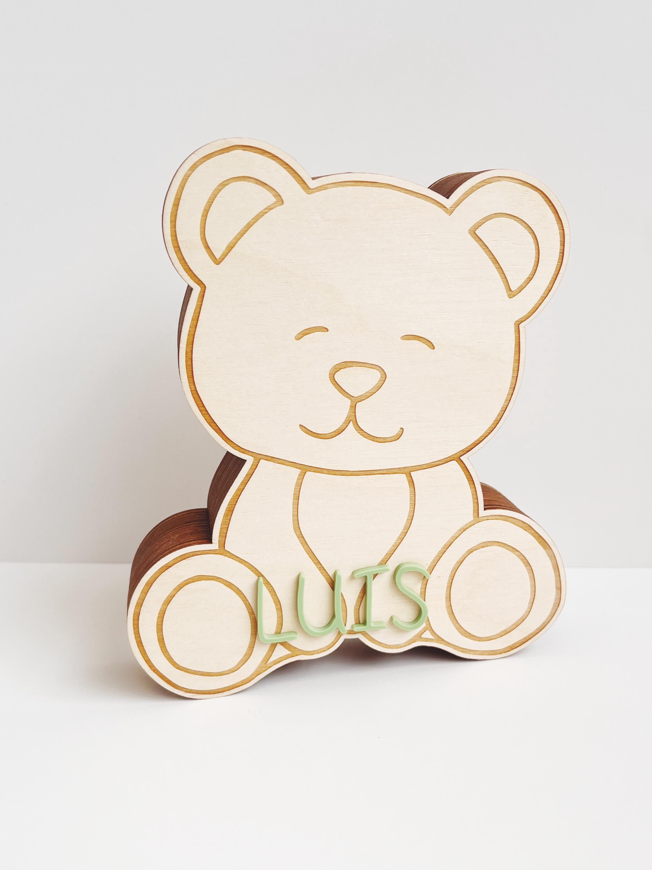 Spardose Kind personalisiert, Spardose Bär Holz