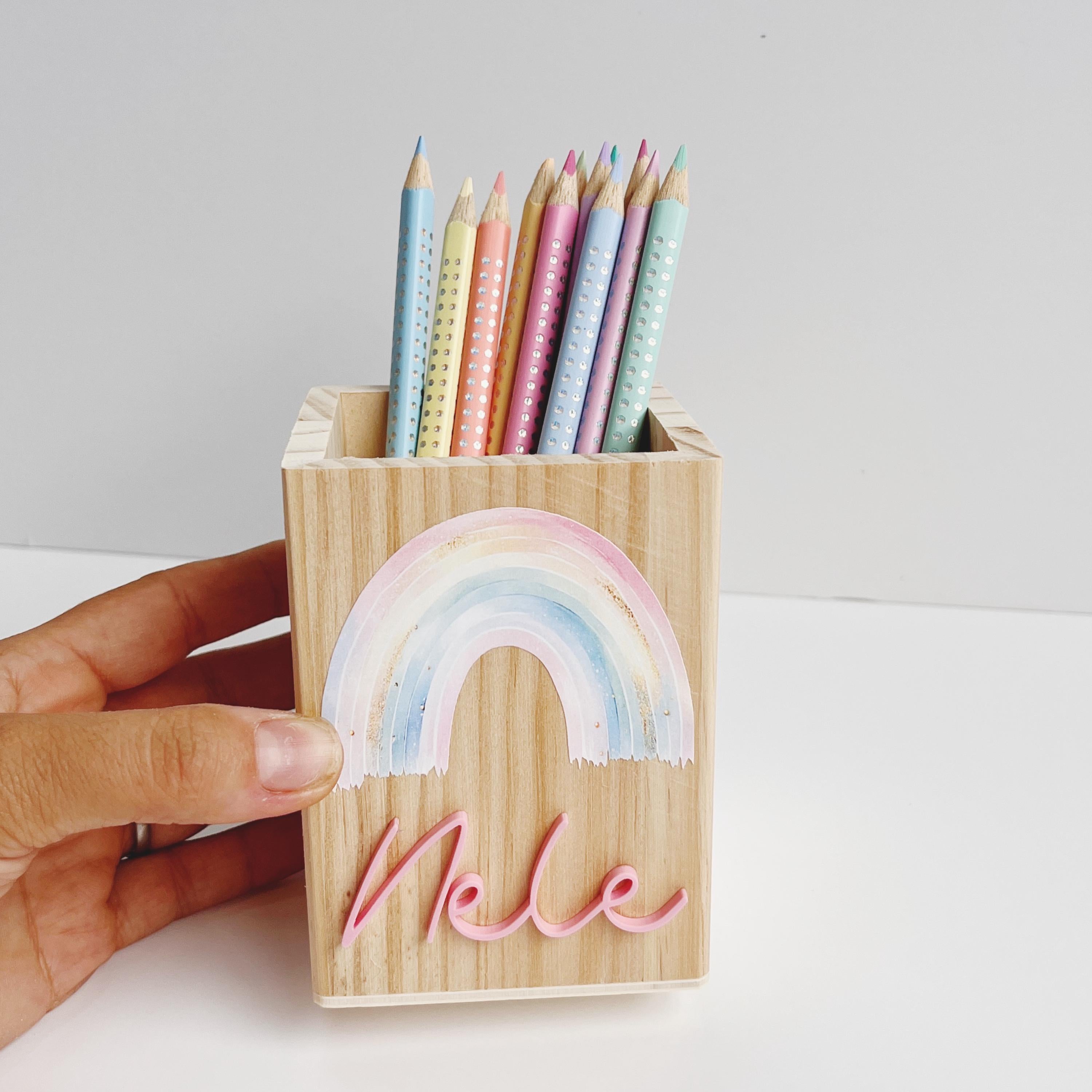 Regenbogen Stiftehalter personalisiert, Schulstart Geschenk, Einschulung Geschenk