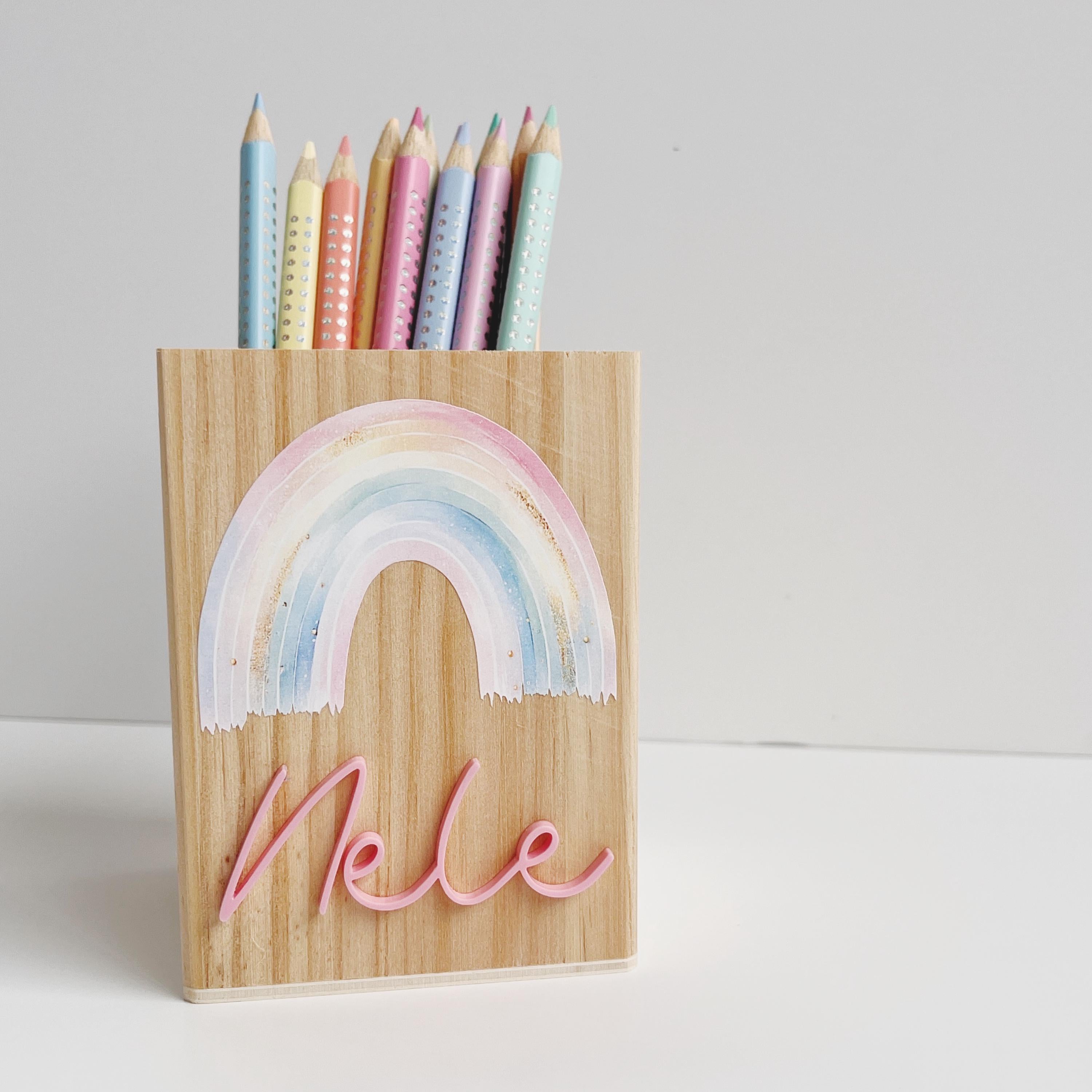 Regenbogen Stiftehalter personalisiert, Schulstart Geschenk, Einschulung Geschenk